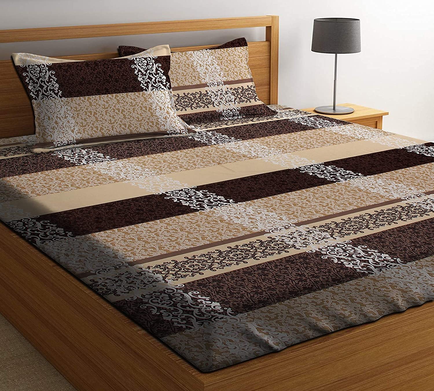 LEZANA Premium Cotton All Round King Size Elastic Fitted Bedsheets for Double Bed with 2 Pillow Covers 180 TC Supersoft | Wrinkel Free Size - 72 x 78 + 10 inch, Brown Lehar (B0B7CBFL3Y) Amazon Price History, Amazon Price Tracker
