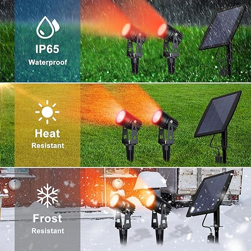 Miniatura 4 de DLLT - Focos solares LED para paisaje, focos solares de 2 W, impermeables IP65, cable de 9.8 pies, luces solares 2 en 1, luces solares de