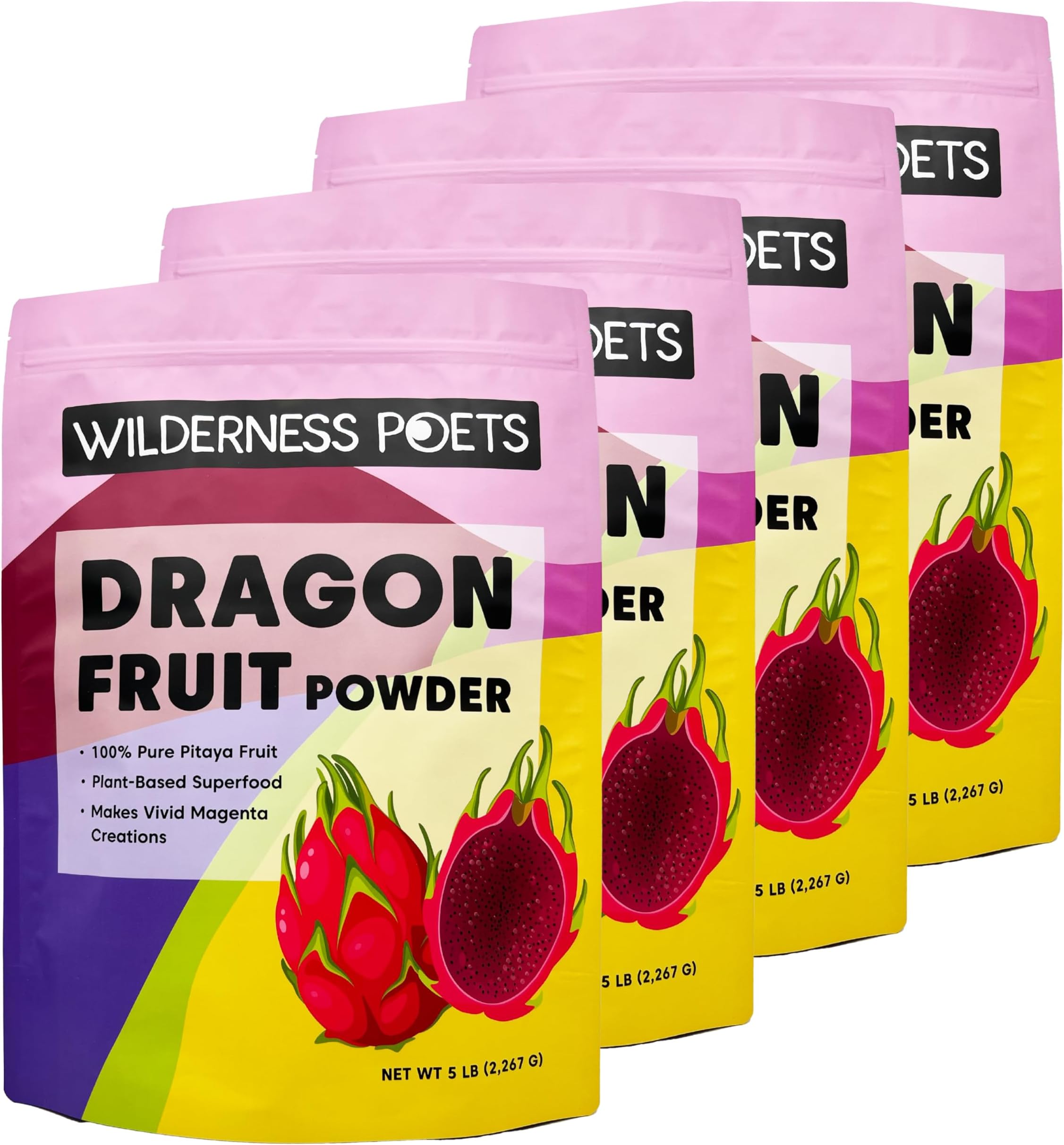 Freeze Dried Dragon Fruit Powder - Pink Pitahaya, Pitaya - 5 Pound (Pack of 4)
