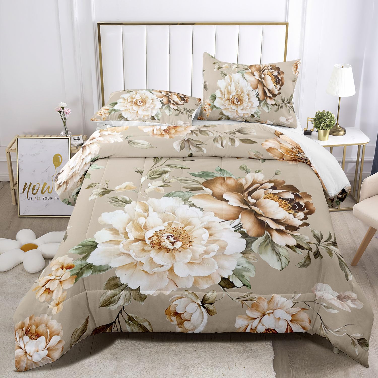 Raphus cucullatus Floral Bedding Queen Comforter Sets,Flower Comforter Set Queen,Flower Bed Comforter Queen Set,Botanical Bedding Pretty Comforter Set Queen - Image 2
