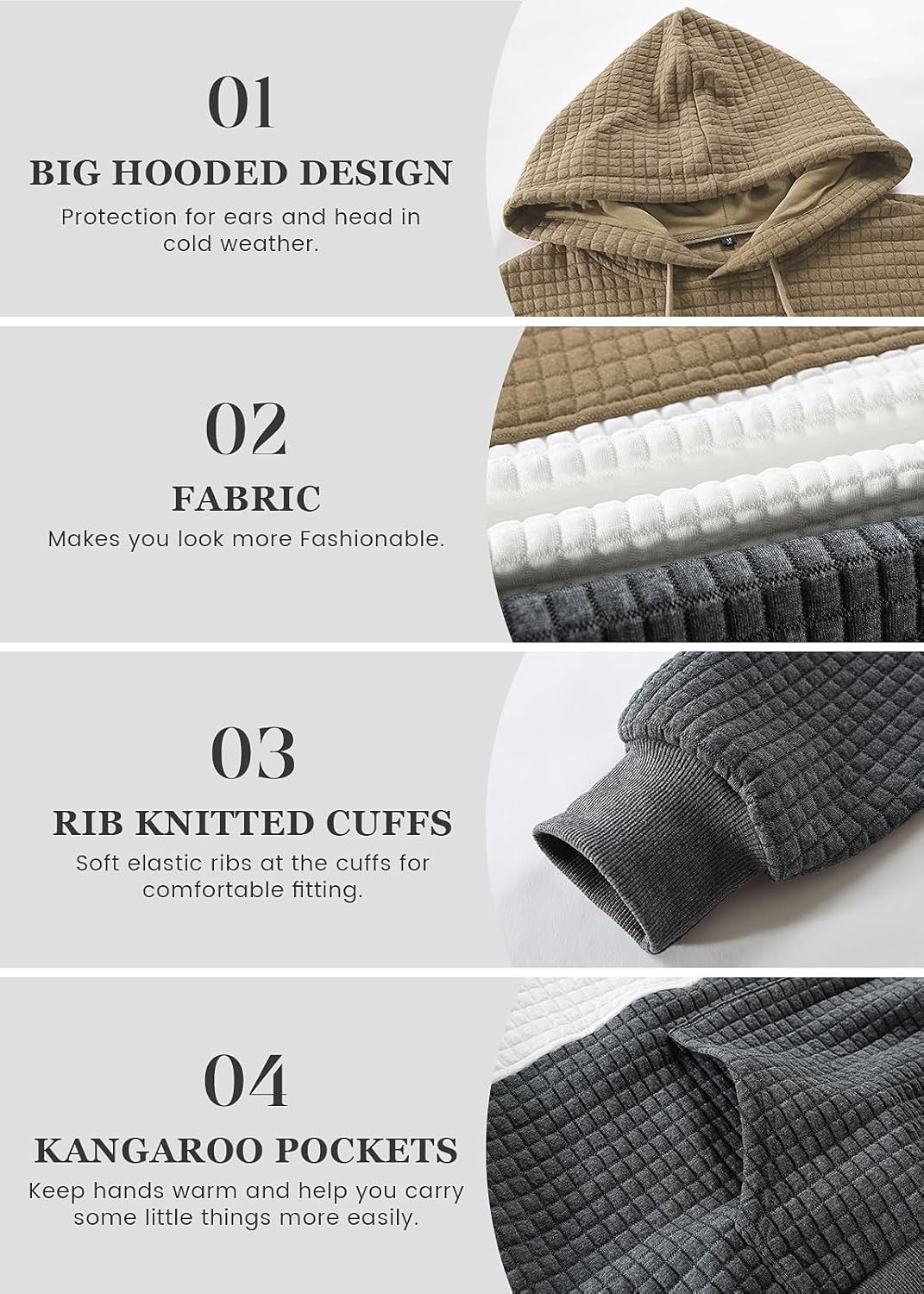 Women's Waffle Color Block Pullover Sweatshirts Hoodies Drawstring Hooded Sweatshirt for Women Trendy - Image 4