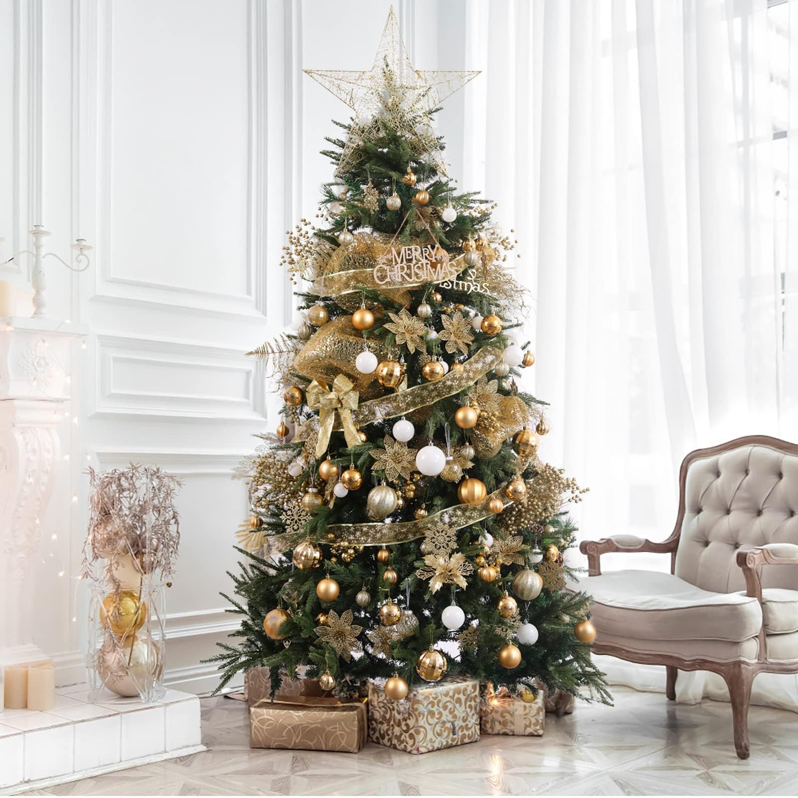 DERAYEE Set 71 Ornamenti Di Natale Infrangibili In Plastica - Palline, Fiocchi Di Neve E Decorazioni Per Albero Con Confezione Regalo