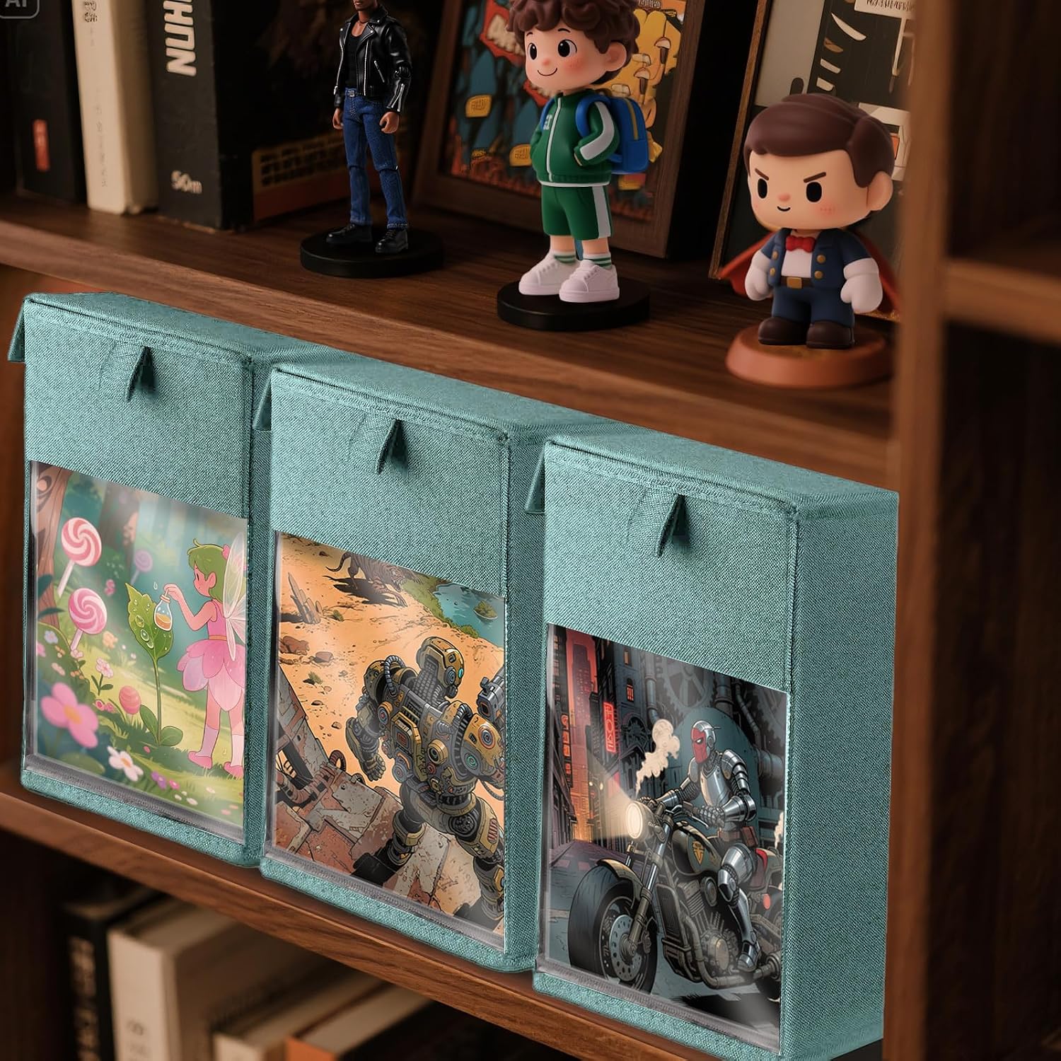 2 Pack Comic Book Storage Box with Lid for Modern Age, Collapsible Magazine Organizer with Clear Window, Green