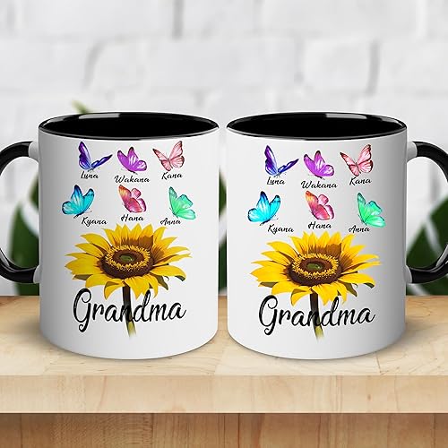 Miniatura 2 de Regalos personalizados para abuela (6 niños), taza de cerámica personalizada de 11 onzas y 15 onzas para abuela, mujeres con nombre de nietos, taza