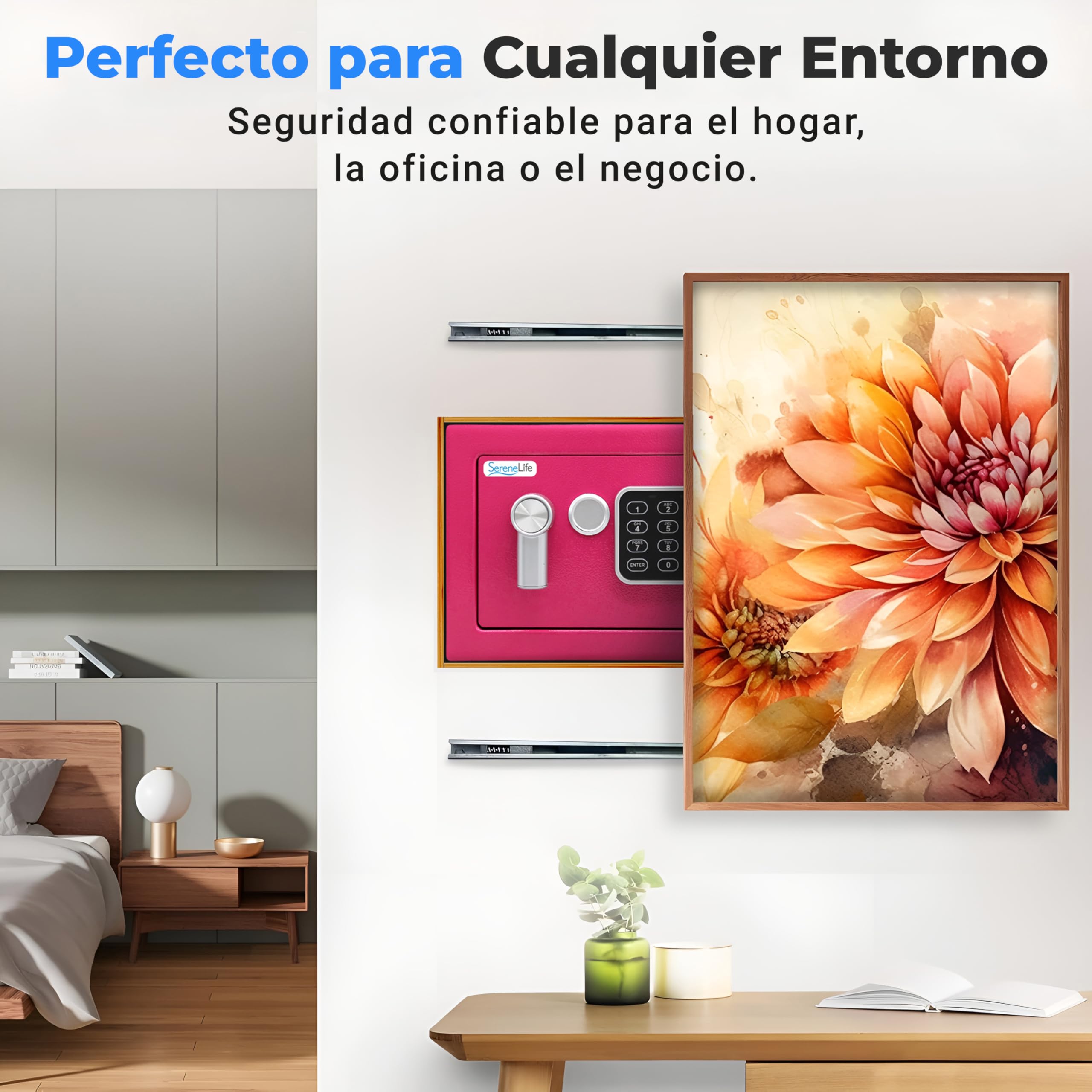 SereneLife, caja fuerte digital, De acero premium, Almacenamiento seguro para efectivo, Armas, Joyas, Ideal para hoteles, Gabinetes y uso domestico, Acceso electronico y mecanico, 2 llaves
