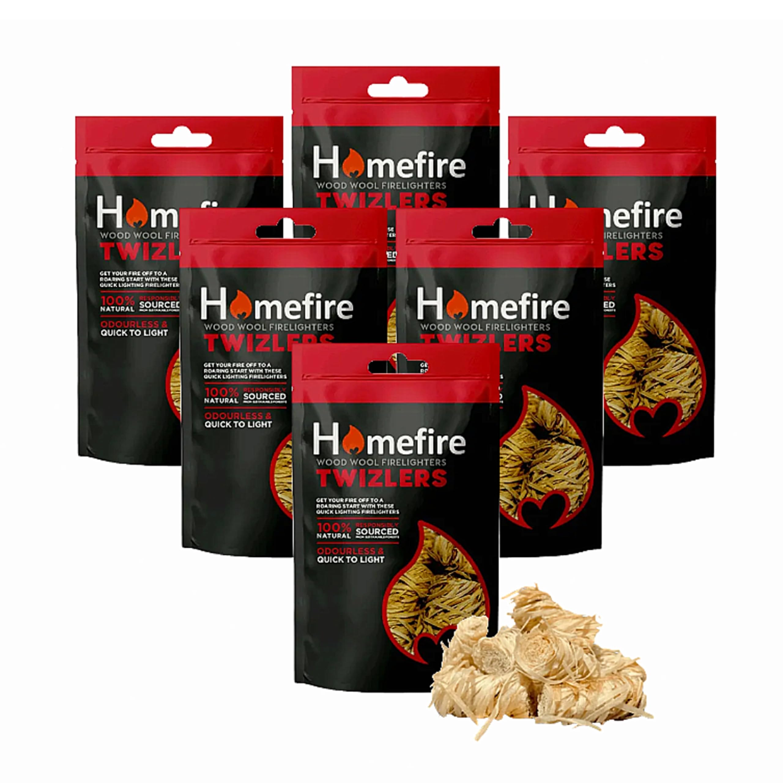 Wood Wool Fire Lighters Multipack - Pack of 6 x 300g Easy to Light 100% Natural Twizlers Firelighters with Topline Card for Charcoal BBQ’s, Pizza Oven, Fire Pits, Wood Burners, Barbecue, Camping