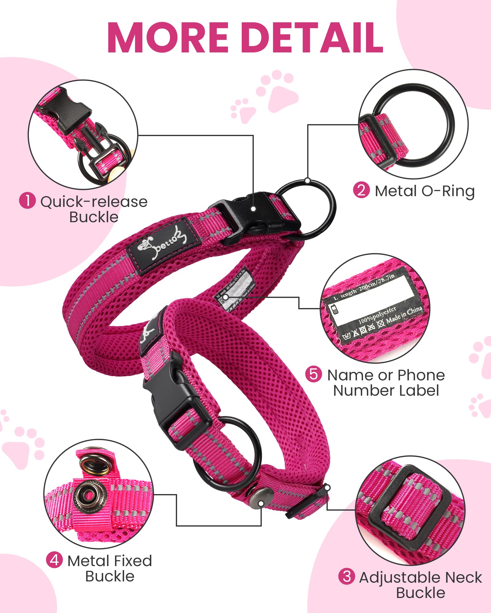 PETTOM Collare Cane Cani Cuccioli Piccola Taglia Media Grande con Targhetta Nome Riflettente Morbido Regolabile Imbottito Sicurezza Nylon Morbido Resistente Traspirante (Viola S)