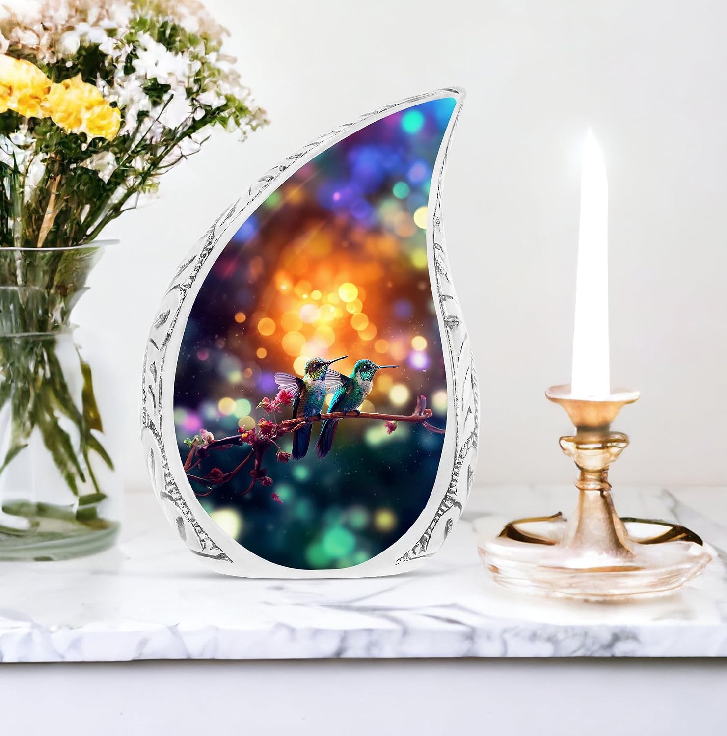 Colorful Hummingbird Urns for Human Ashes Adult Male & Female, Large Cremation Urn for Human Ashes Women, Funeral urn 10 Inch