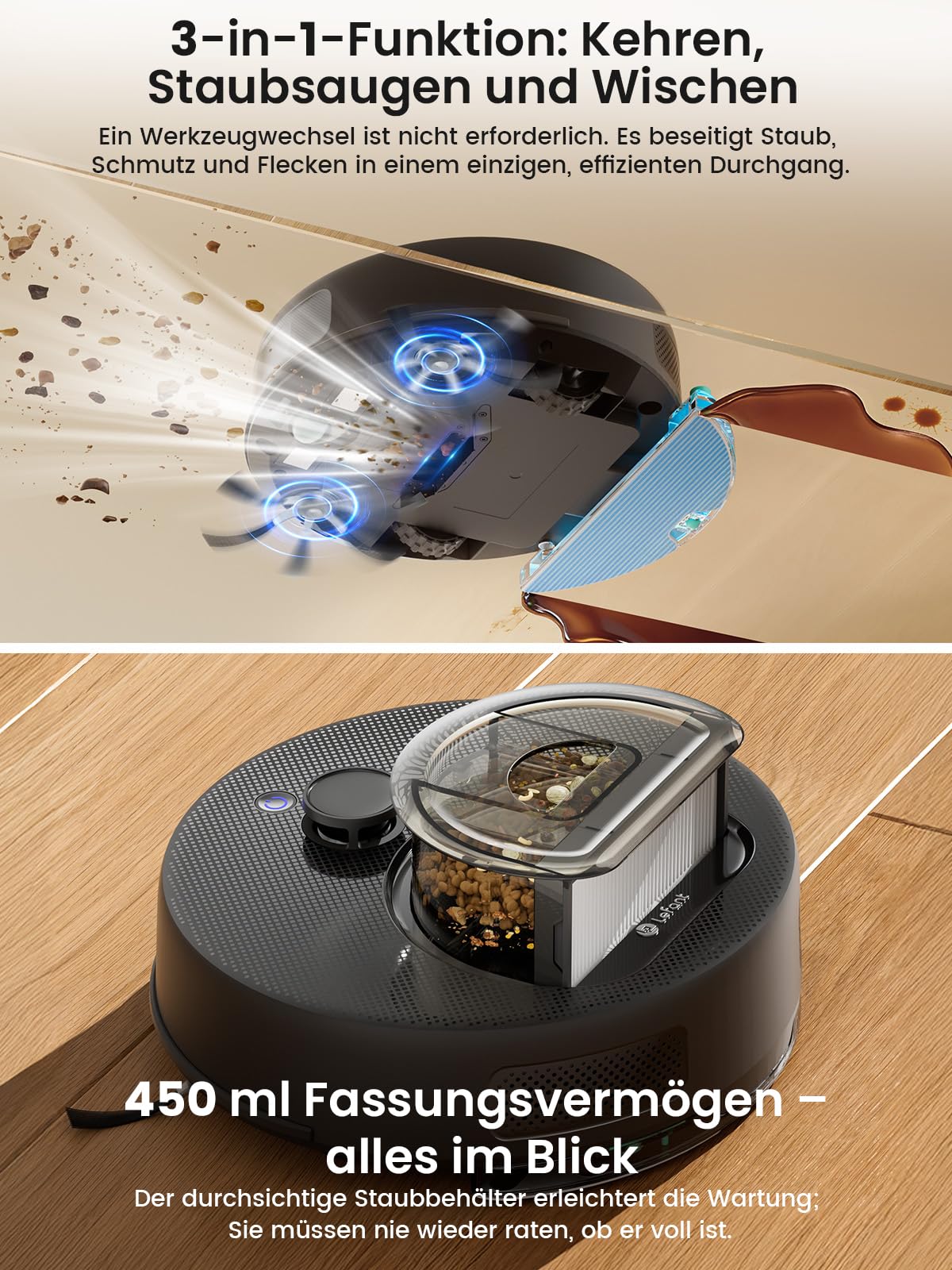 Lefant M330 Plus Saugroboter mit Wischfunktion,5000 Pa, Multi-Floor Mapping,Antikollision,Automatisches Andocken,No-Go-Zone,Vermeiden von Hindernissen,LiDAR Navigation,2.4G/5G, App und Alexa