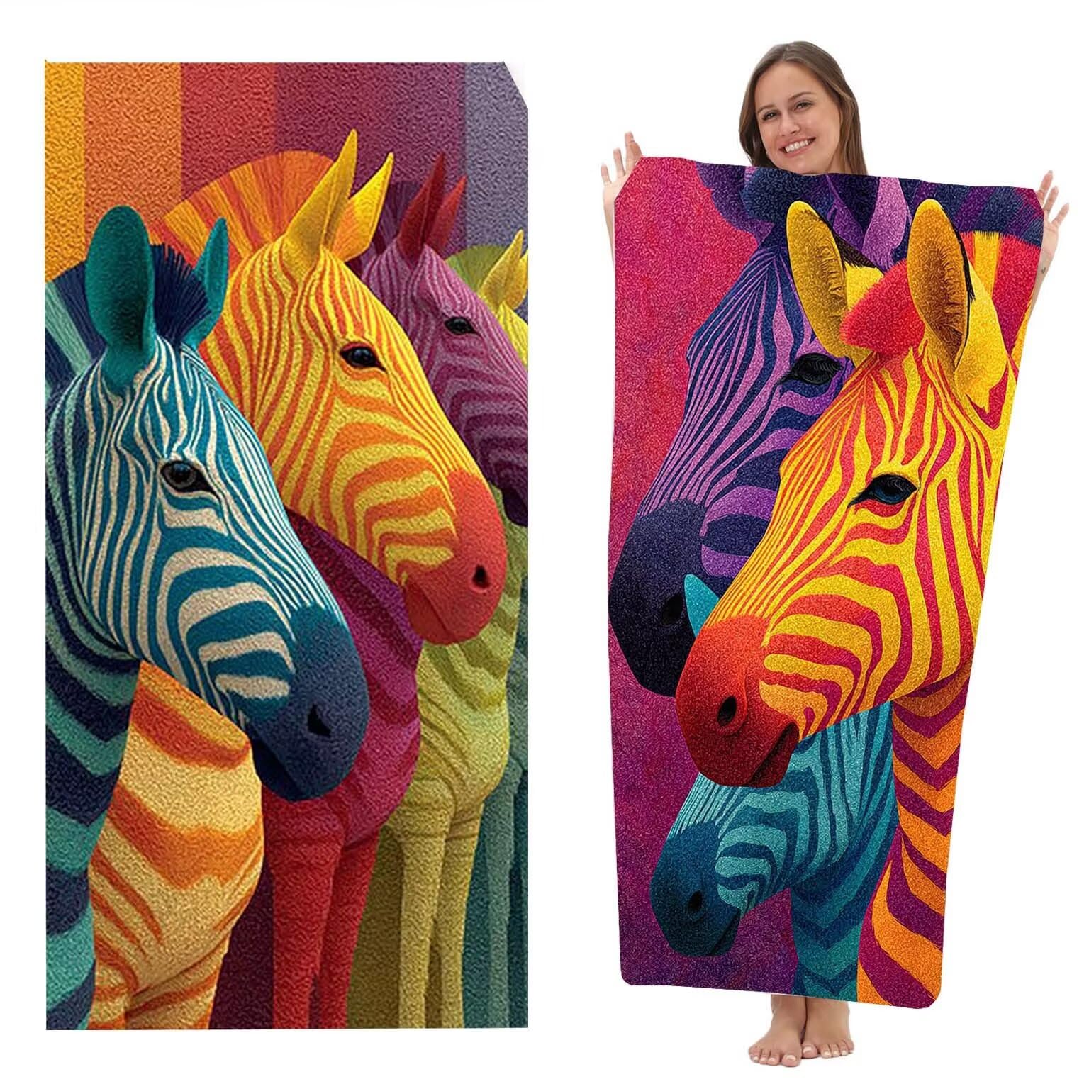 Strandtuch XXL 2 Set Microfaser Handtucher Mikrofaser Badetuch Beach Towels 90x200 cm Schnelltrocknend Dünn Strandtücher Leicht Badehandtuch Stranddecke Sandfrei Microfasertuch (Zebra Farbe) z-7423