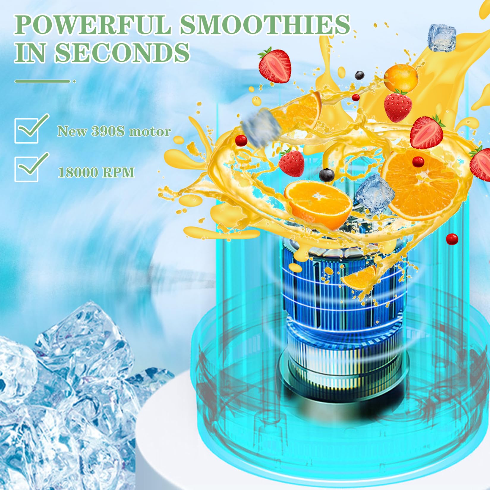 Elektrischer Tragbarer Mixer für Smoothies und Shakes,USB mit 6 Klingen für Saft Shake Smoothie und Babynahrung für Familie Outdoor Reisen für Saft, Babynahrung, Reisen, BPA-Free (Grün & Weiß)