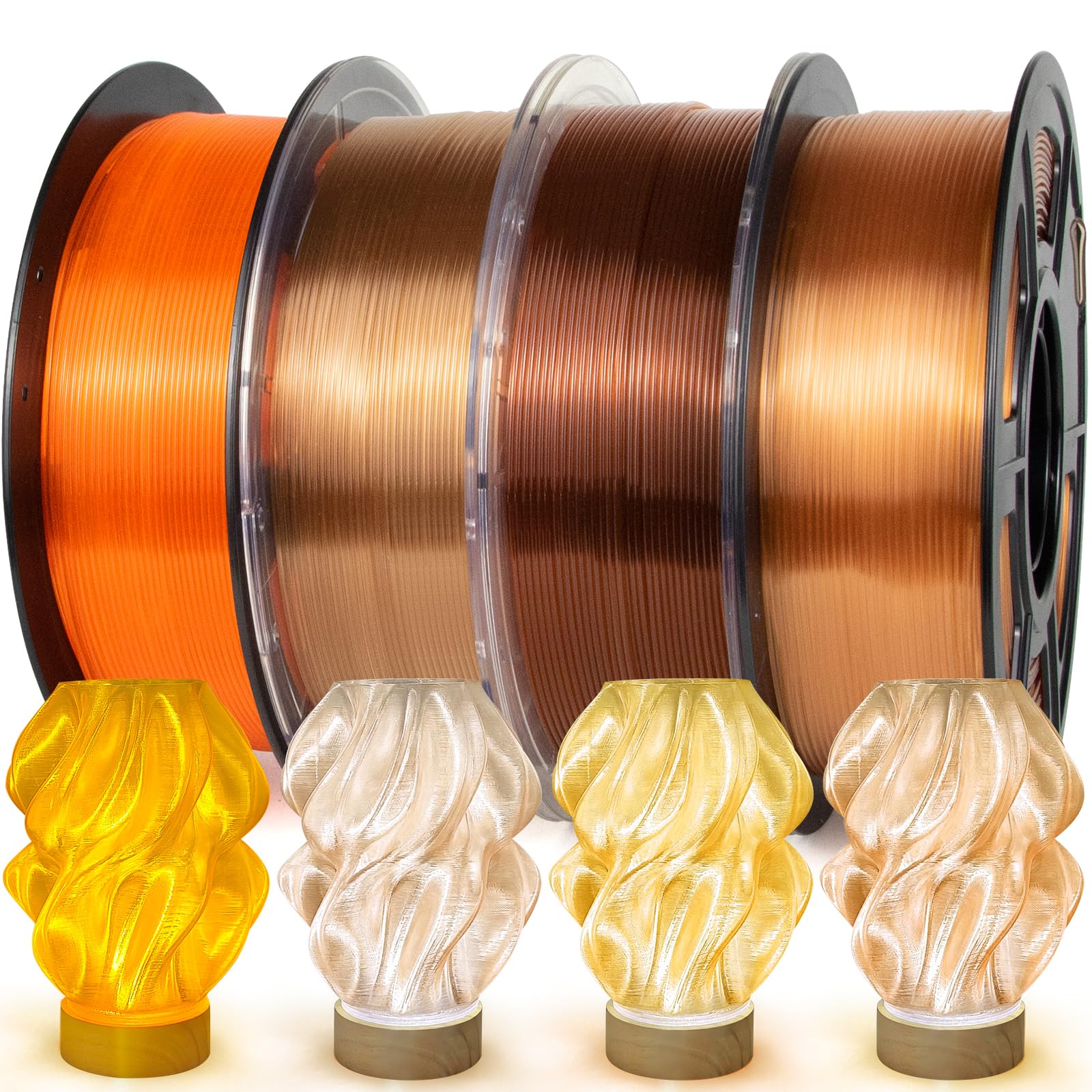 IEMAI PETG Filament 1.75mm 4Kg Set, Transparent PETG Orange/Bernstein/Champagner/Hellbraun, High Speed 3D Drucker Filament, Maßgenauigkeit +/- 0,02 mm