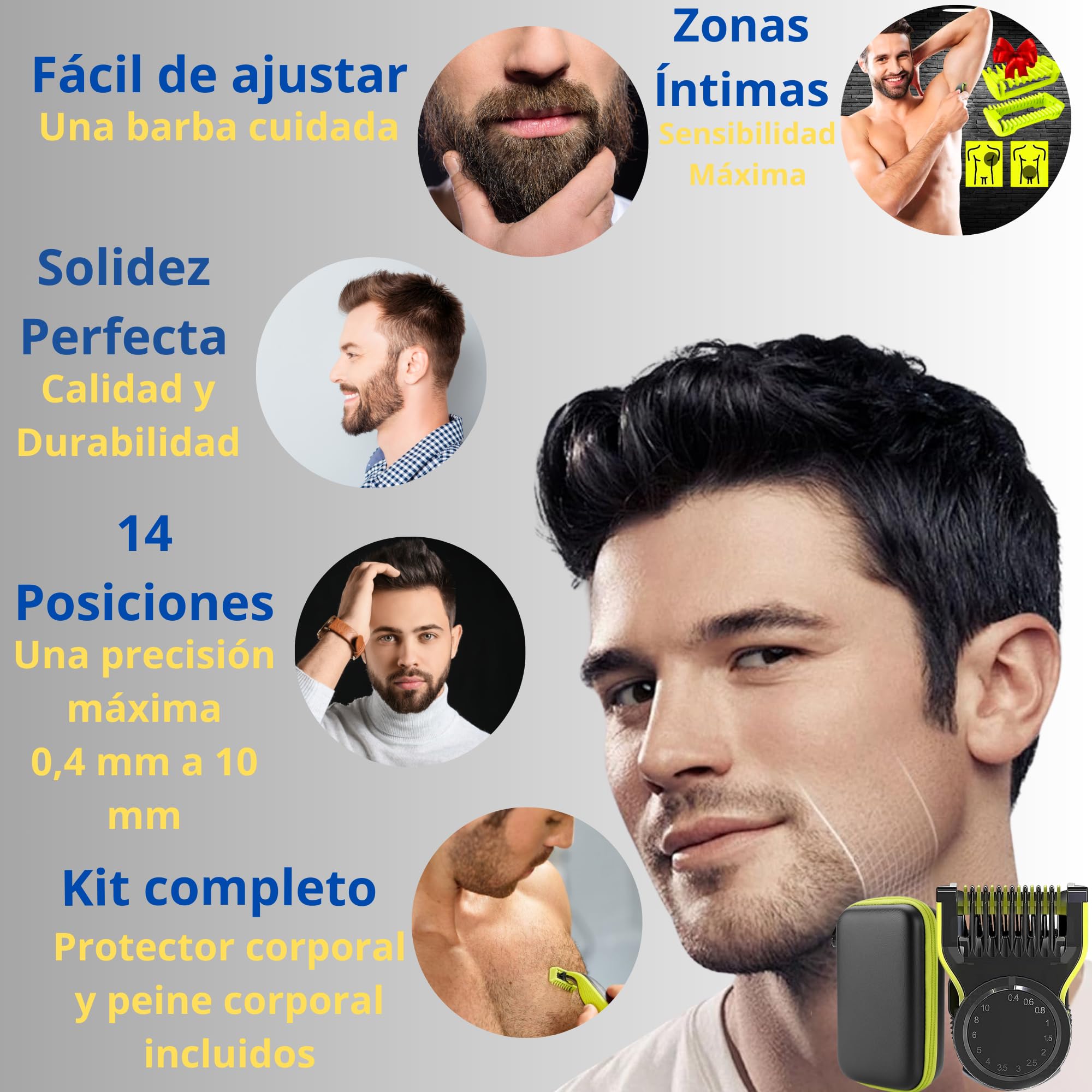Peine auténtico para Cuchillas One Blade QP2520, QP2530, QP2620, QP2630, QP27xx, QP28xx, con Protector de Piel, Peine Cuerpo, Cepillo (Estuche + Peine de 14 Posiciones)