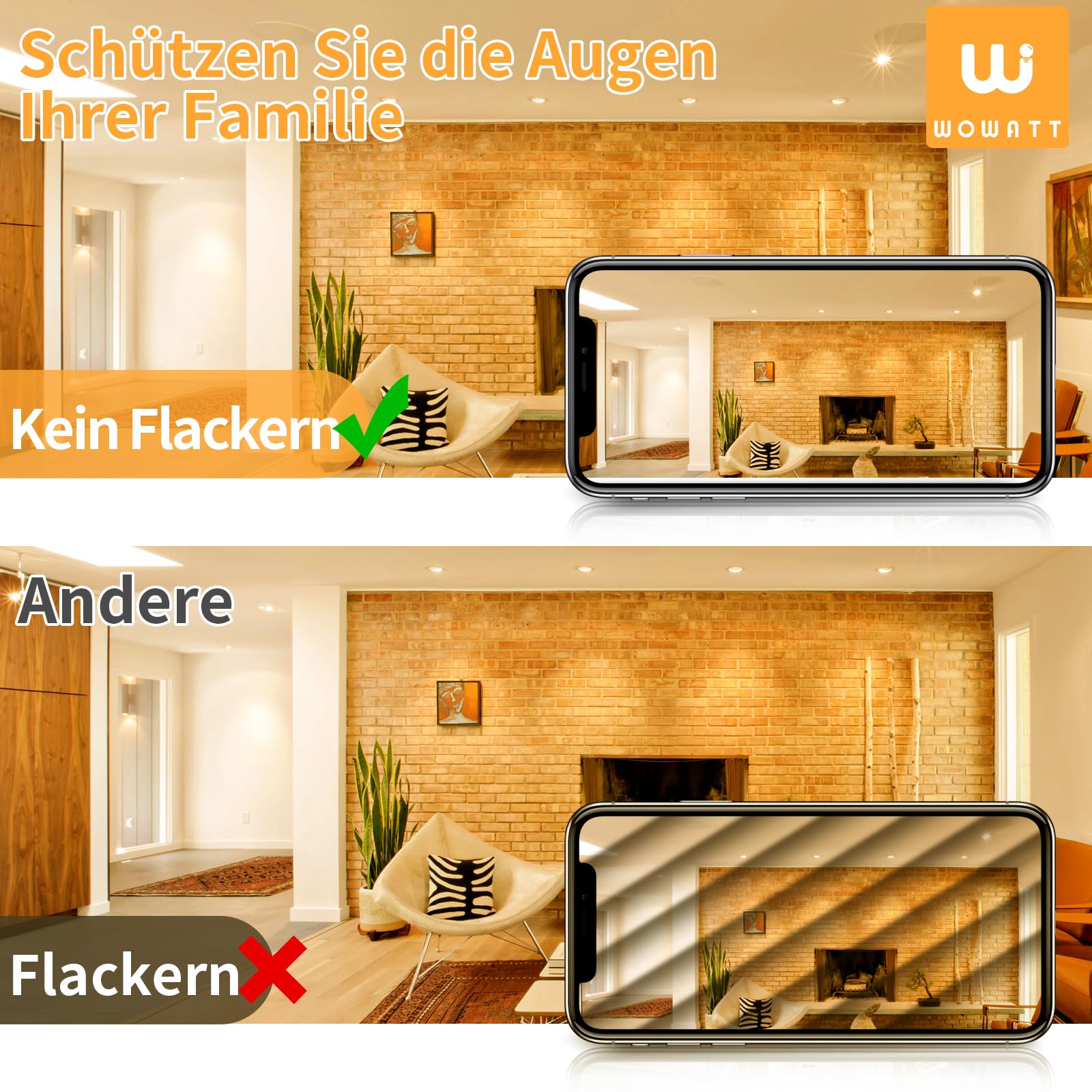 wowatt 10er LED Spots 230V Dimmbar, 5.5W Einbaustrahler LED Warmweiß 68mm | Ersetzt 60W Halogen Deckenspots Weiß Schwenkbar Ultra Flach IP44 Bad Einbauleuchten 2800K Hell 600LM Einbauspots Rund