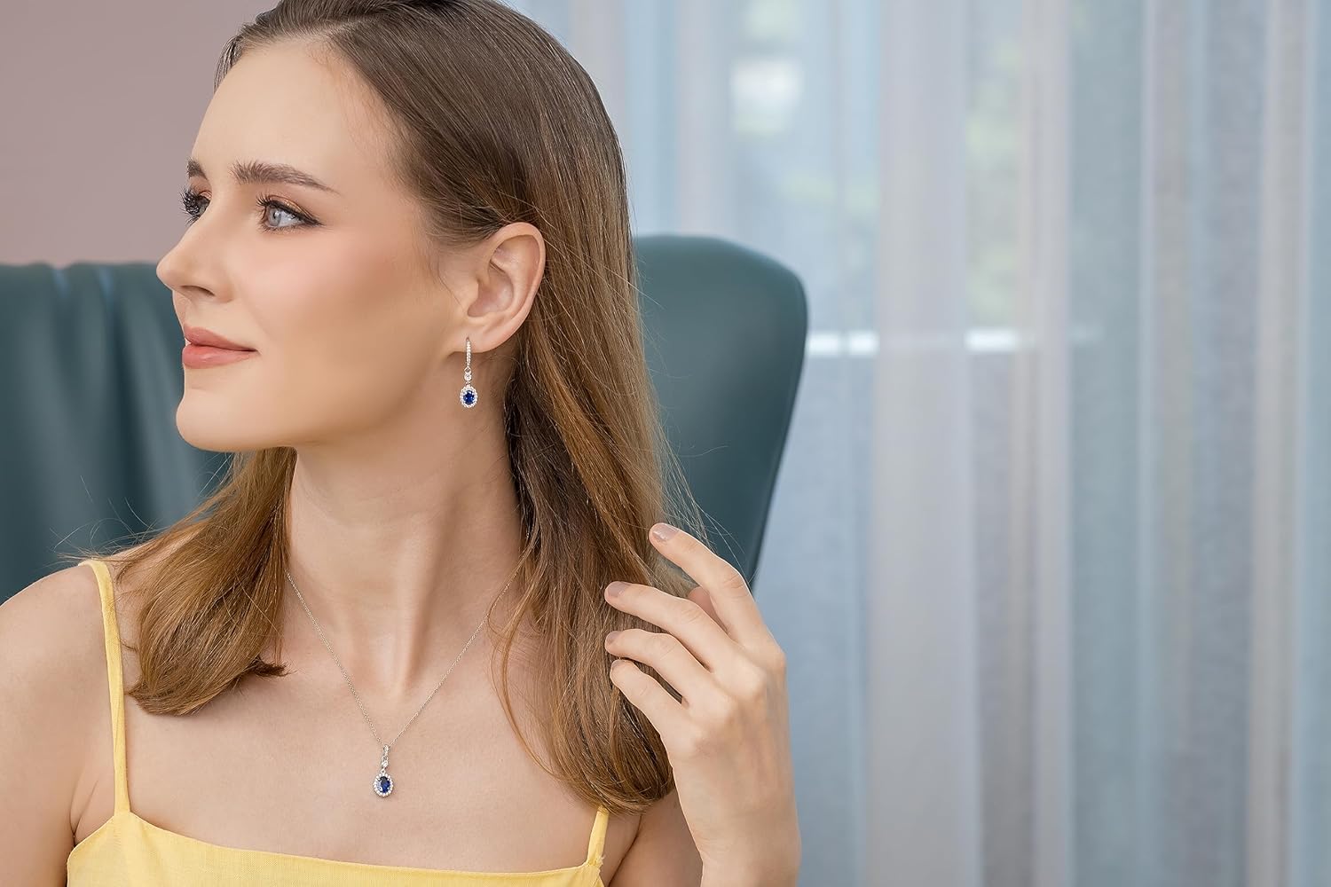 Sterling Silver Genuine or Synthetic Gemstone 7x5mm Oval-Cut Halo Dangle Leverback Earrings - Image 5