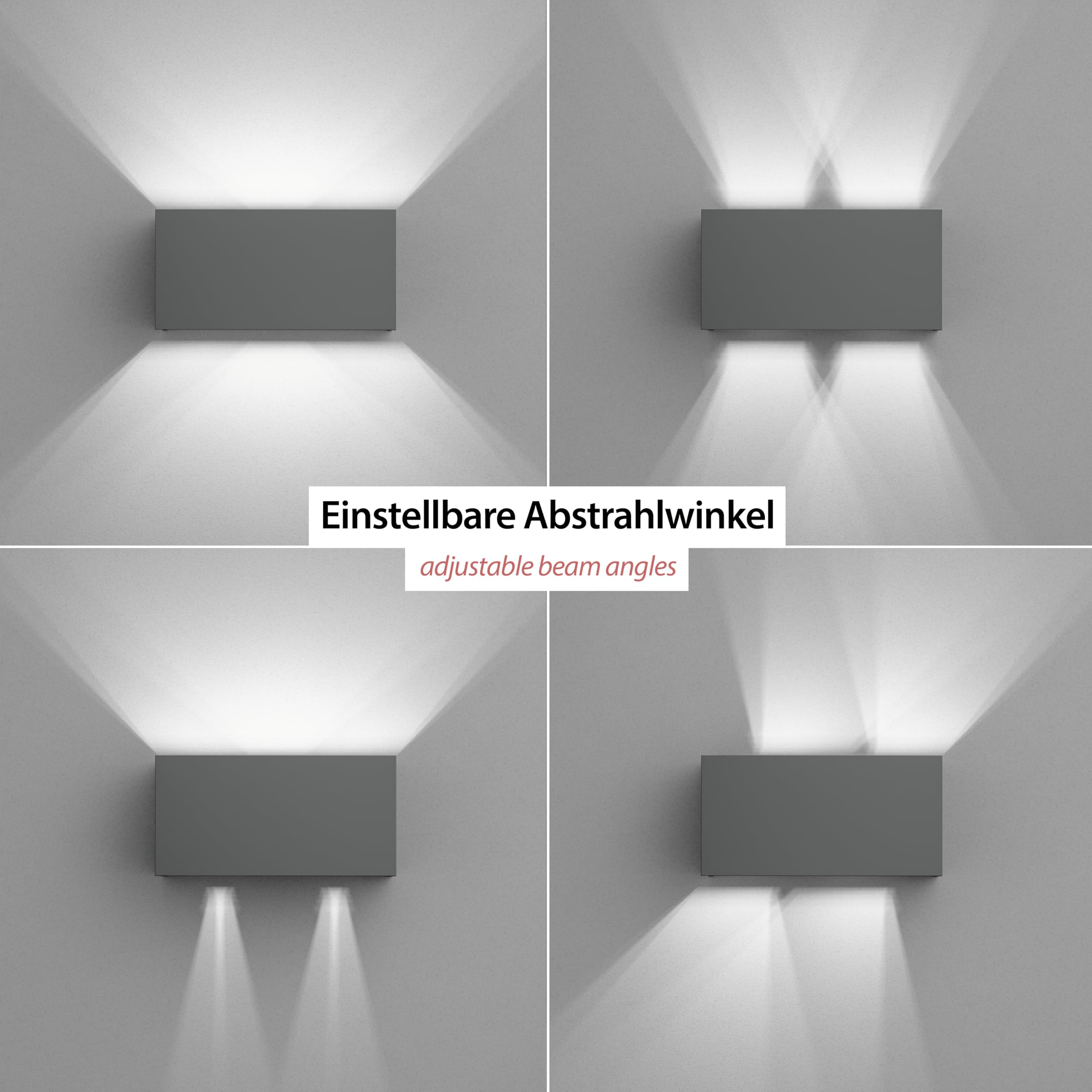 ledscom.de 2 applique CUBEL per esterni, grigie, IP65, illuminazione verso l'alto e verso il basso, incluse 2 lampadine a LED da 4,4 W ciascuna, 596 lm, luce bianca