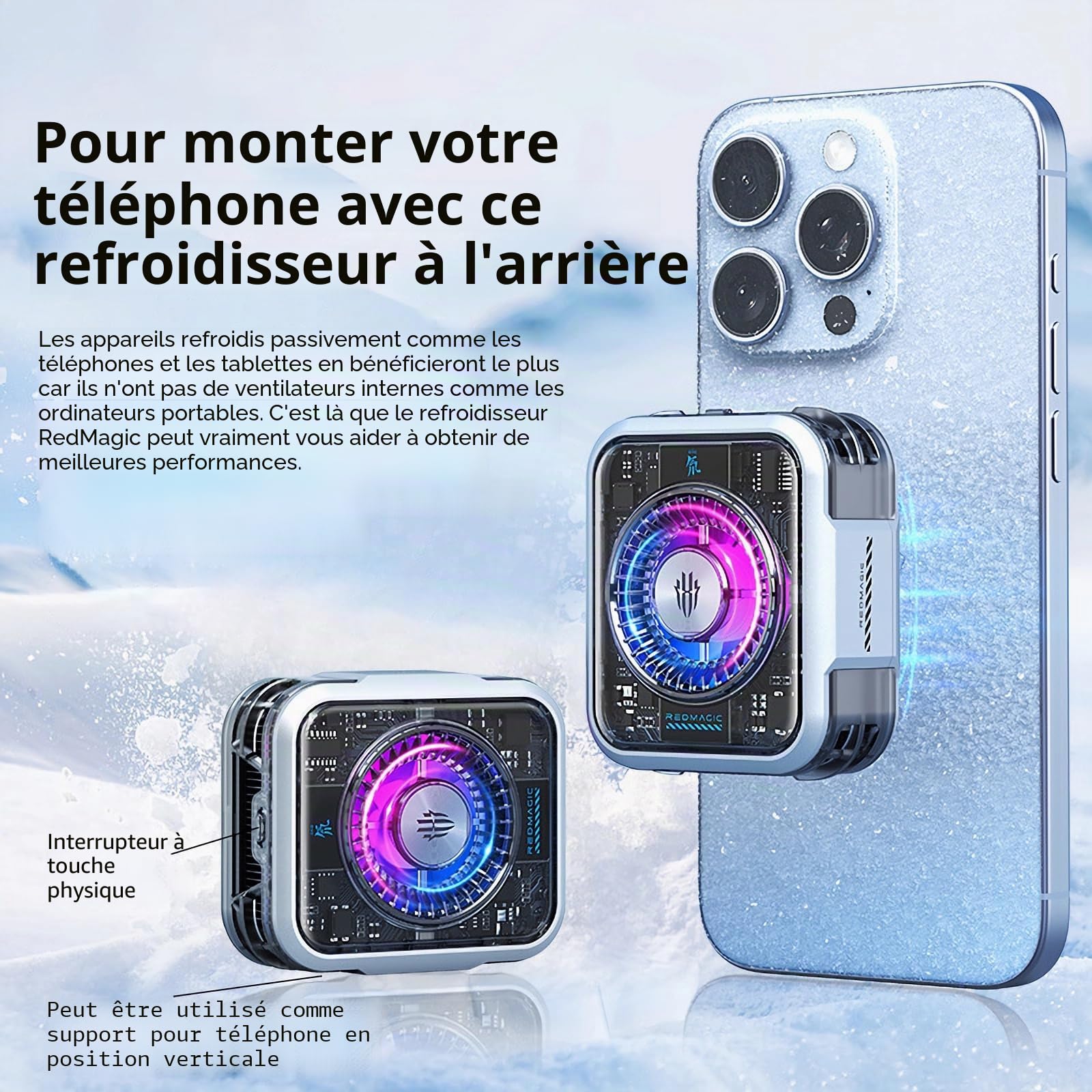 Nubia Magnétique Refroidisseur Téléphone 5 Pro avec Clip, Radiateur Ventilateur Semiconducteurs Refroidissement 30W pour Jeux et Streaming Vidéo Refroidisseur Mobile pour Téléphones, Tablettes et iPad