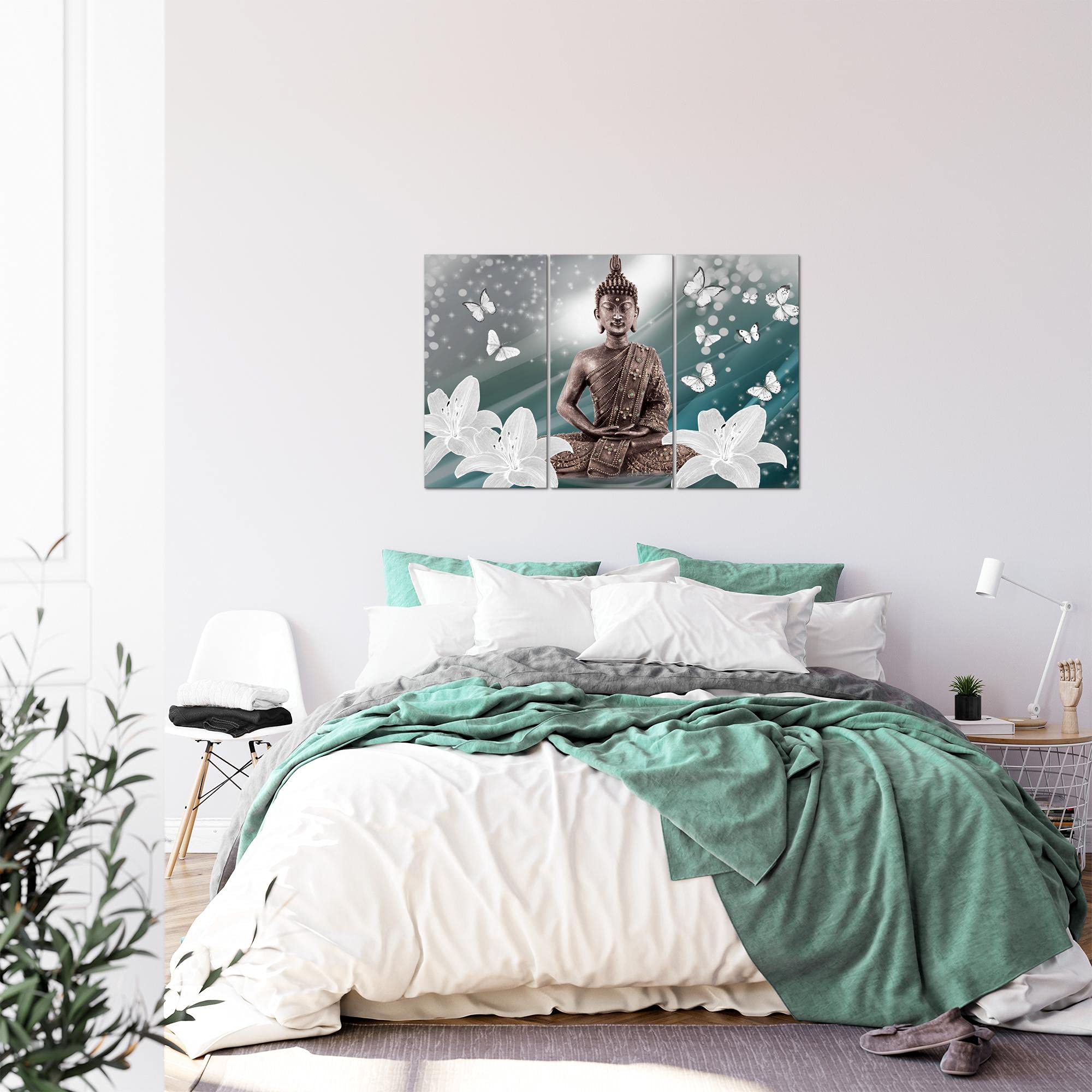 Runa Art Buddha Bloemen Schilderijen Huiskamer XXL Groen Vlinder