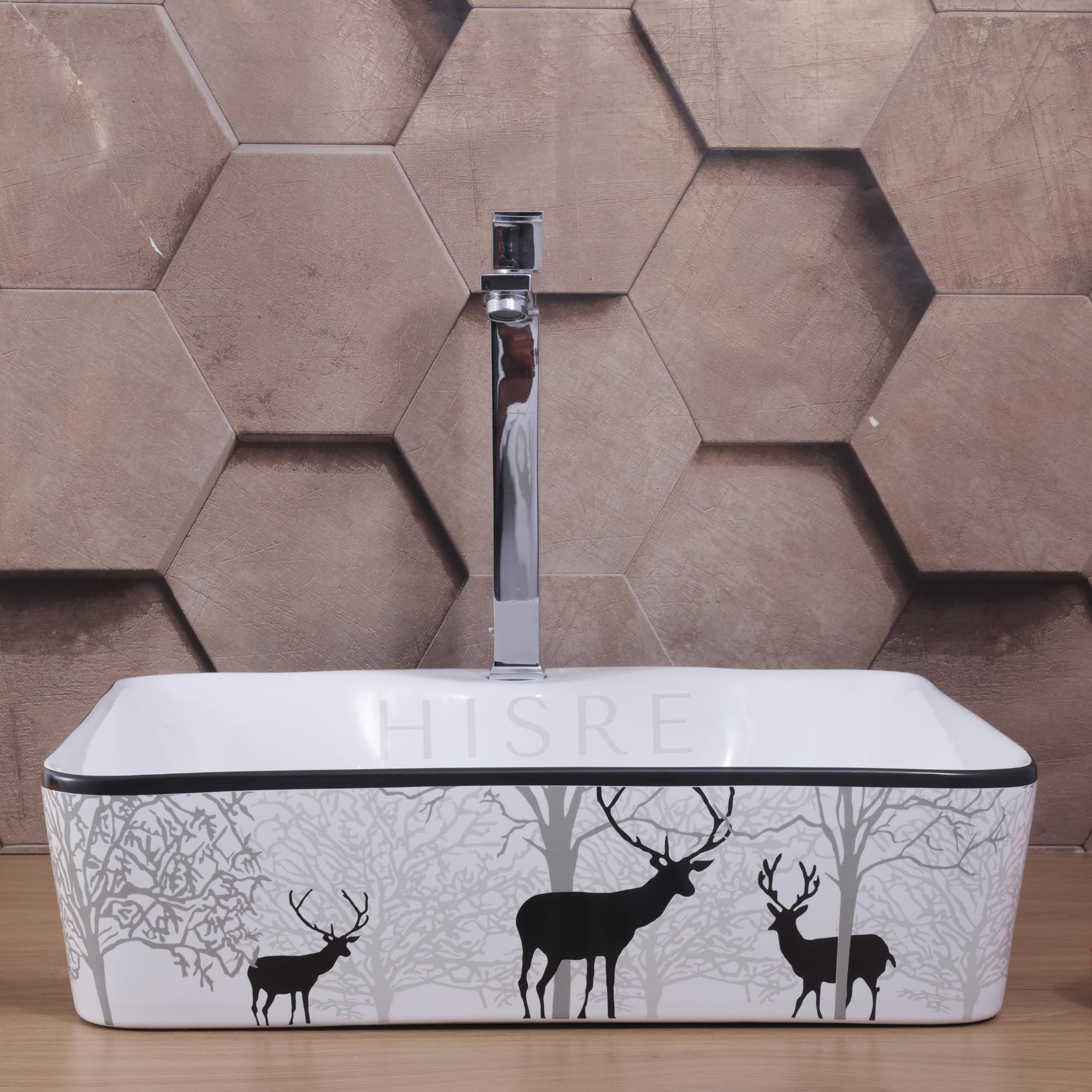 HISRE Table Top Wash Basin For Bathroom | Over Counter Top Wash Basin For Living Room | Washbasin Countertop | Tabletop Ceramic Bathroom Kitchen Sink (18 x 14 x 5.5 Inch) (SKTPR4112), photo 3 of 5