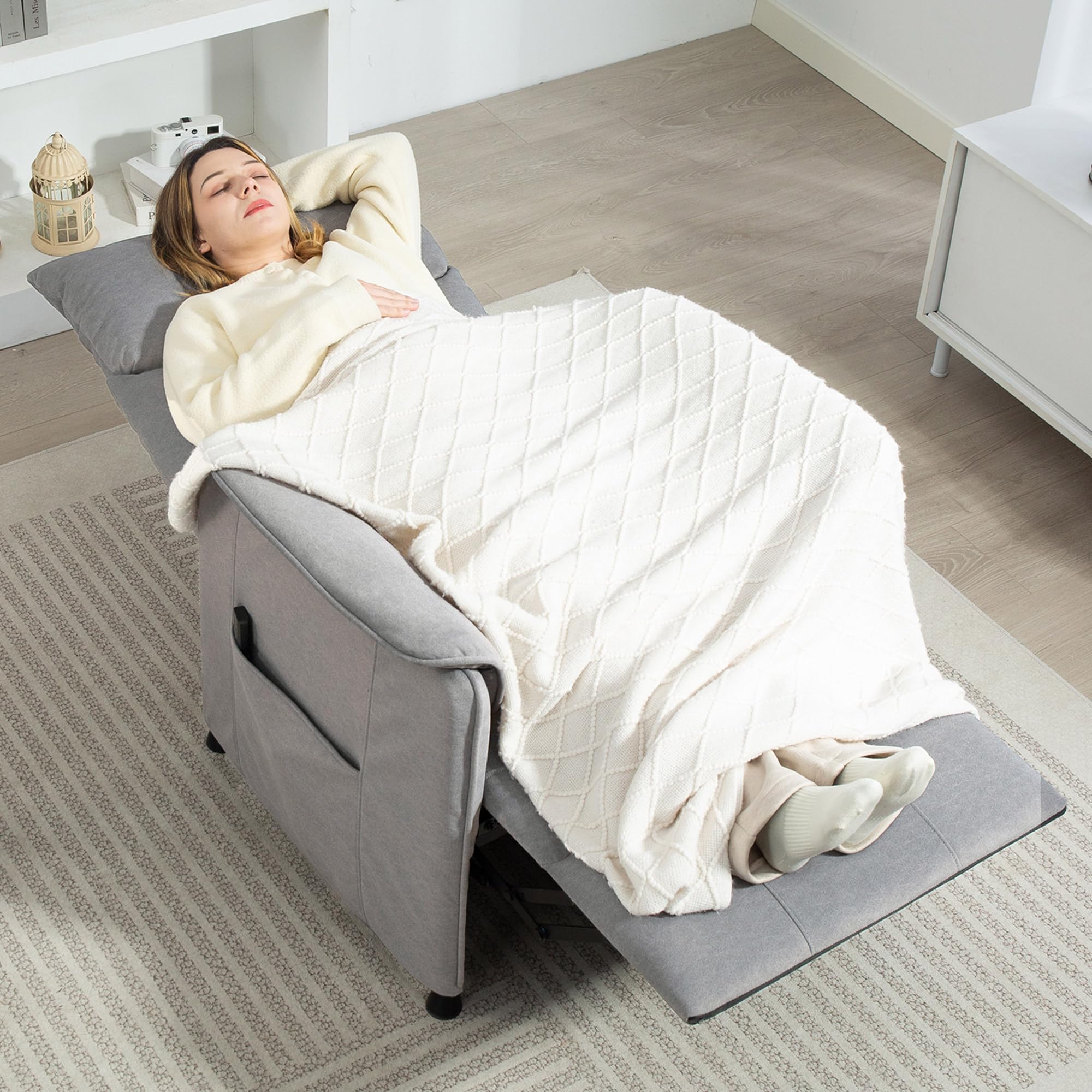 HOMCOM Sillón Relax Reclinable Eléctrico Sillón Reclinable Silencioso con Función Memoria Reposapiés Mando a Distancia Bolsillos Laterales Tela Apto para Mascotas para Dormitorio Salón Gris