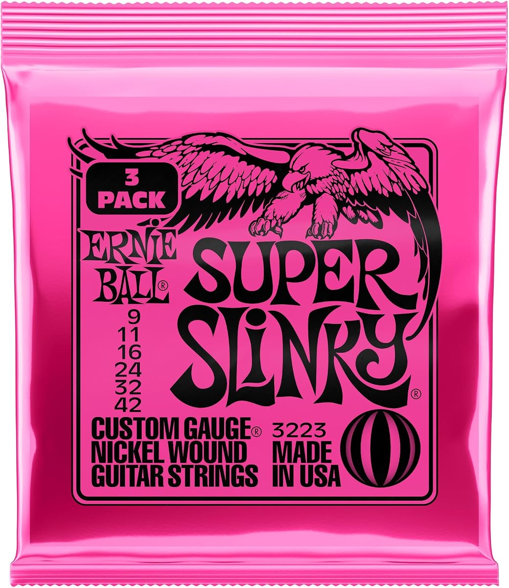 Cuerdas para guitarra eléctrica Ernie Ball Super Slinky Nickel Wound, paquete de 3, calibre 9-42 (P03223)