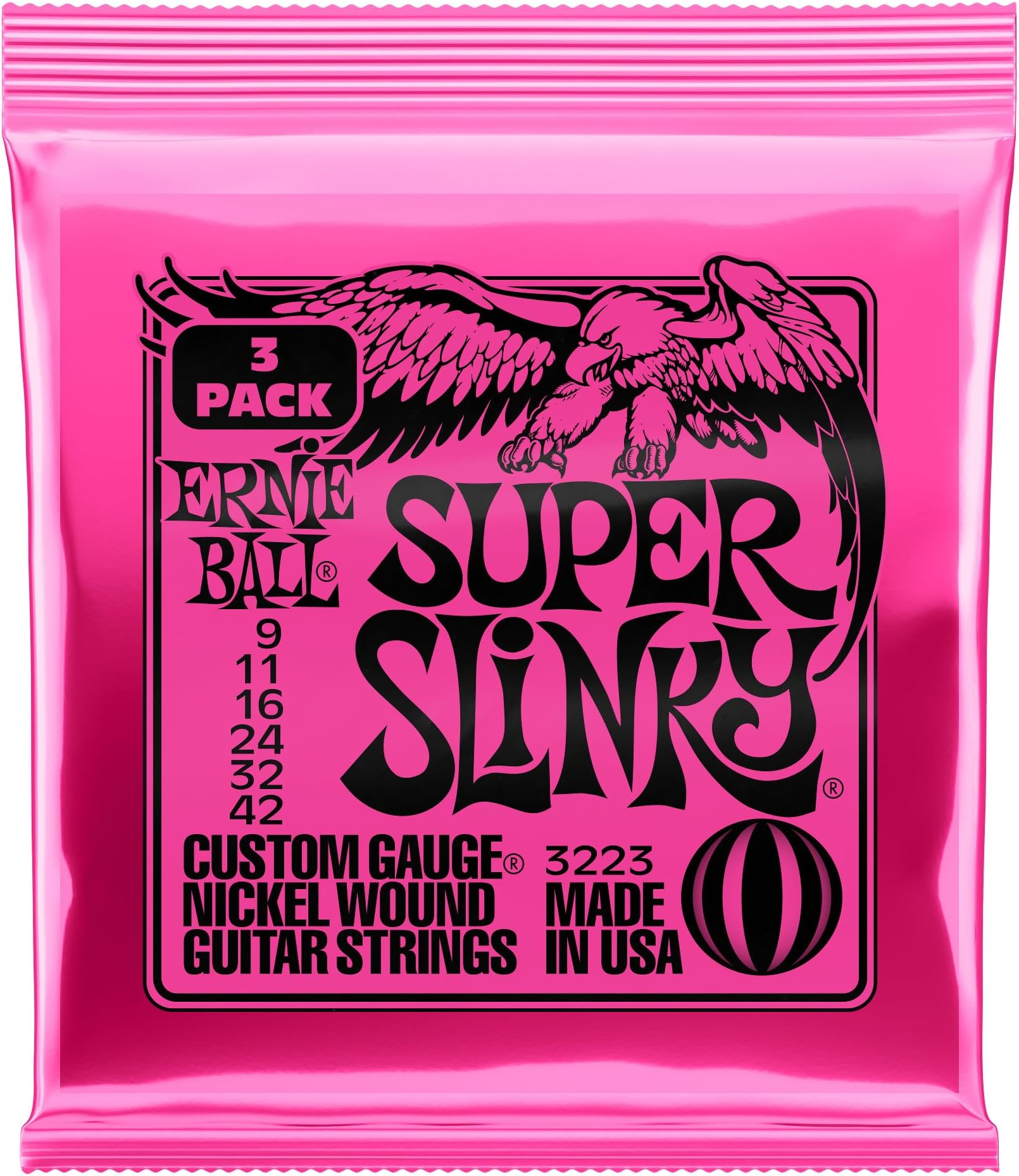 Ernie Ball Super Slinky Nickel Wound Electric Guitar Strings 3 Pack - 9-42 Gauge