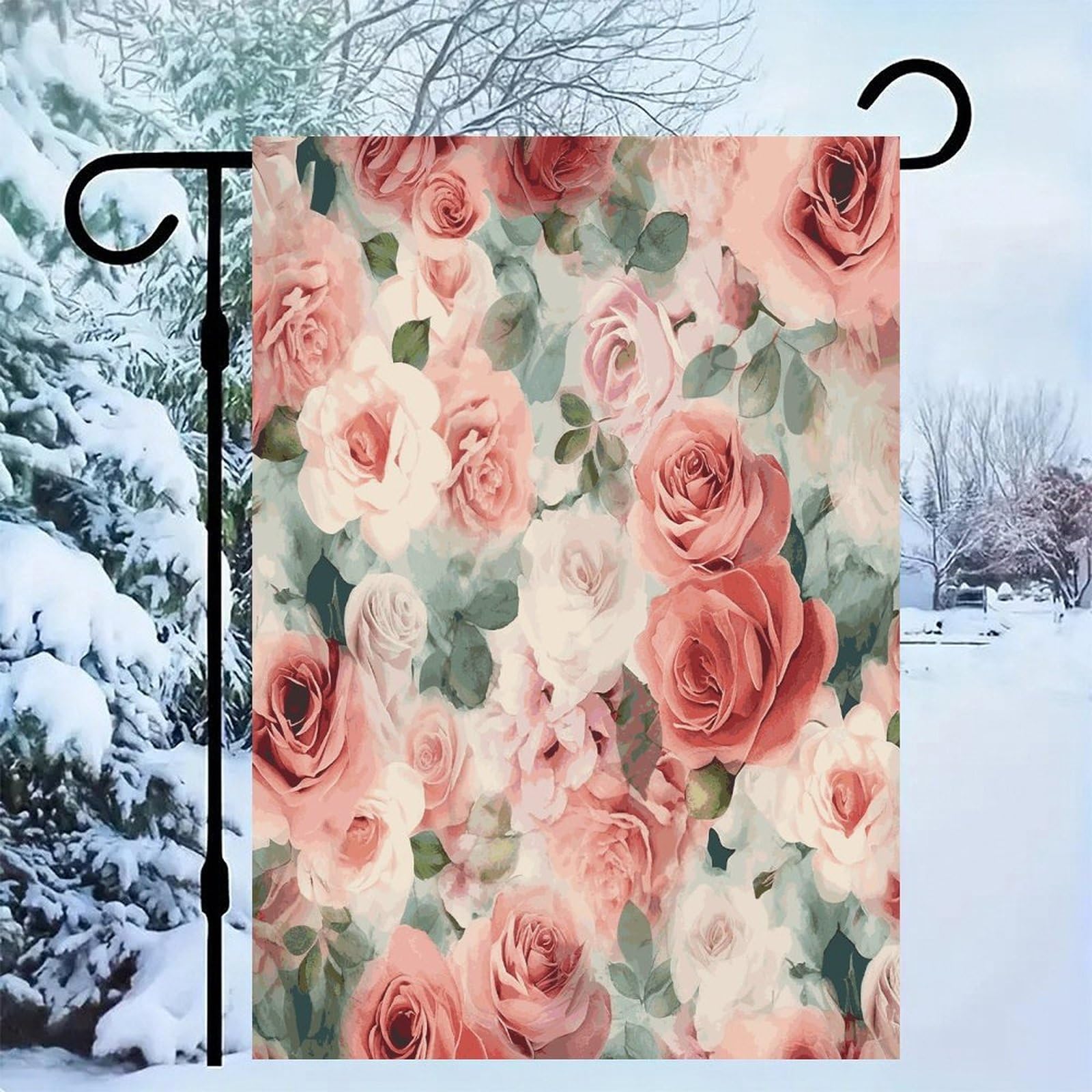 Bandera de jardín de rosas de 12x18 pulgadas de lino para decoración exterior de todas las estaciones