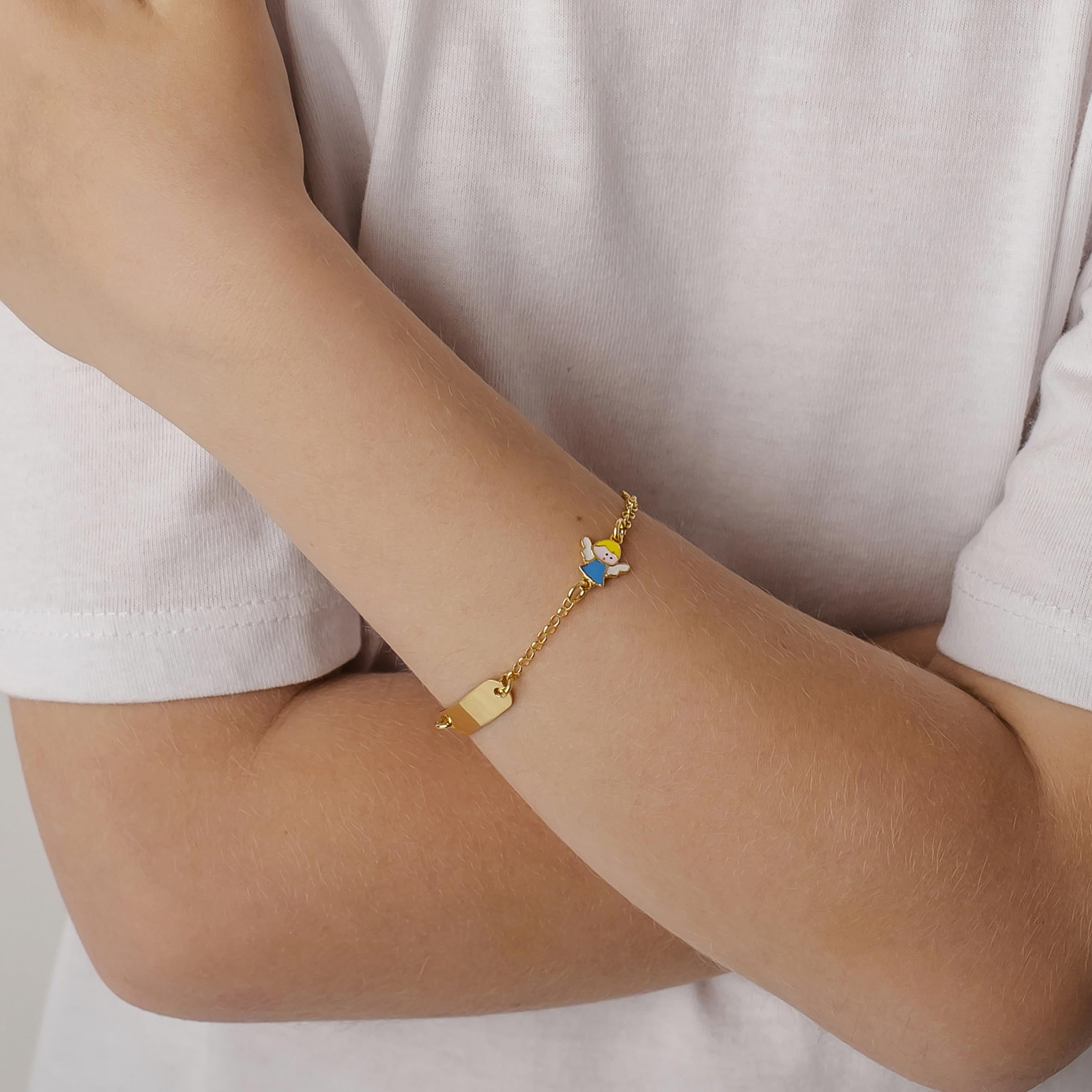 Sakrami Pulsera Bebé Plata de Ley 925 Placa con Nombre Personalizada y Ángel Esmaltado Azul Colección Niños + Caja de Regalo Personalizada - Pulsera de Nacimiento, Comunión o Bautizo