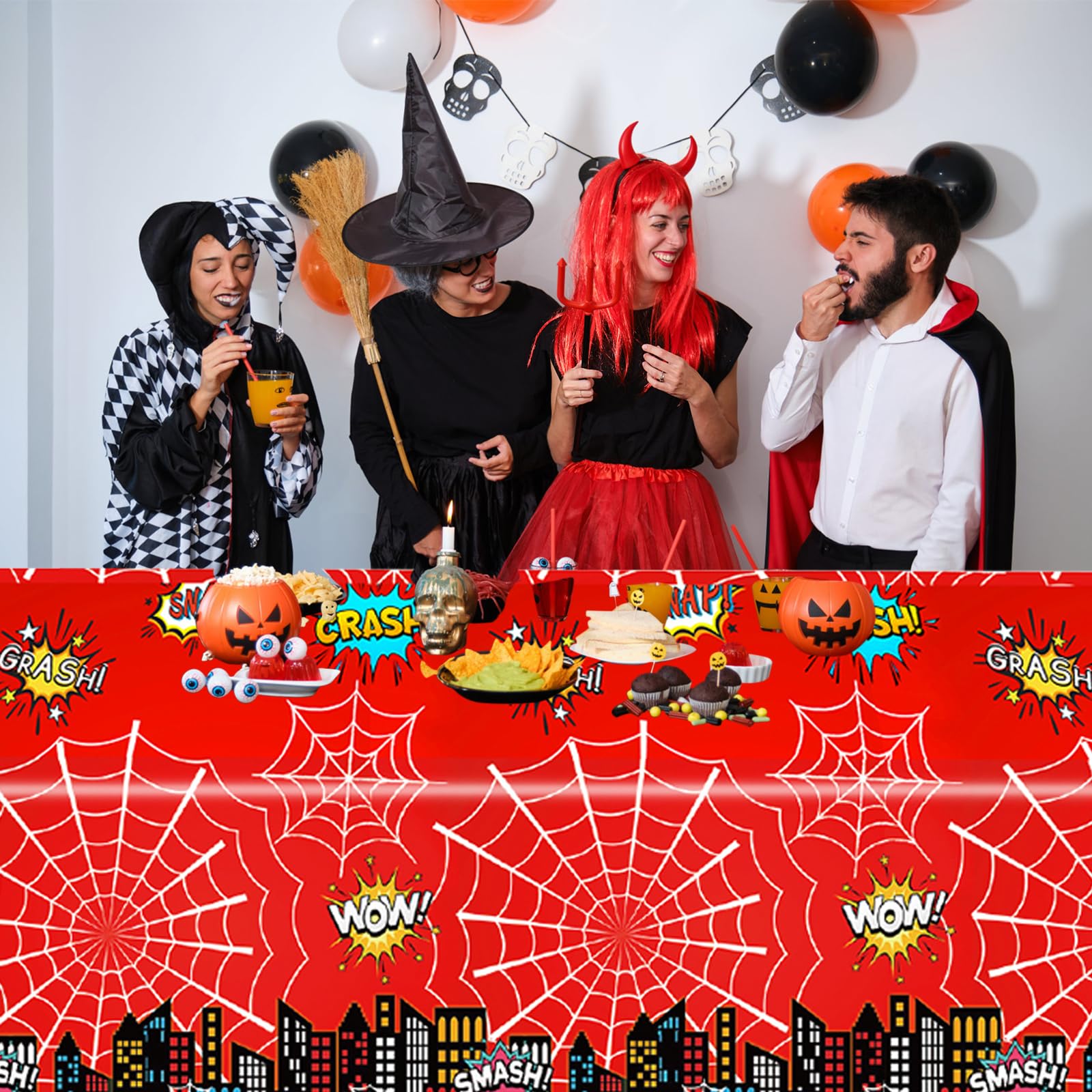 BOXOB 2pz Tovaglia Spider, 108x180cm Tovaglia a Forma di Ragno Impermeabile Decorazioni per Feste di Compleanno a Tema per Bambini e Bambine