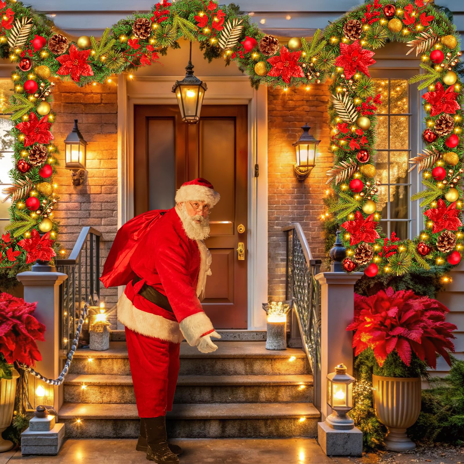 Guirnalda Navidad 270 cm Con Luces - Adorno Para Escaleras, Puerta, Arco y Ventanas