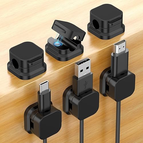 Paquete de 6 clips magnéticos para cables, soporte organizador de cables con adhesivo fuerte, gestión de cables de escritorio para el hogar,