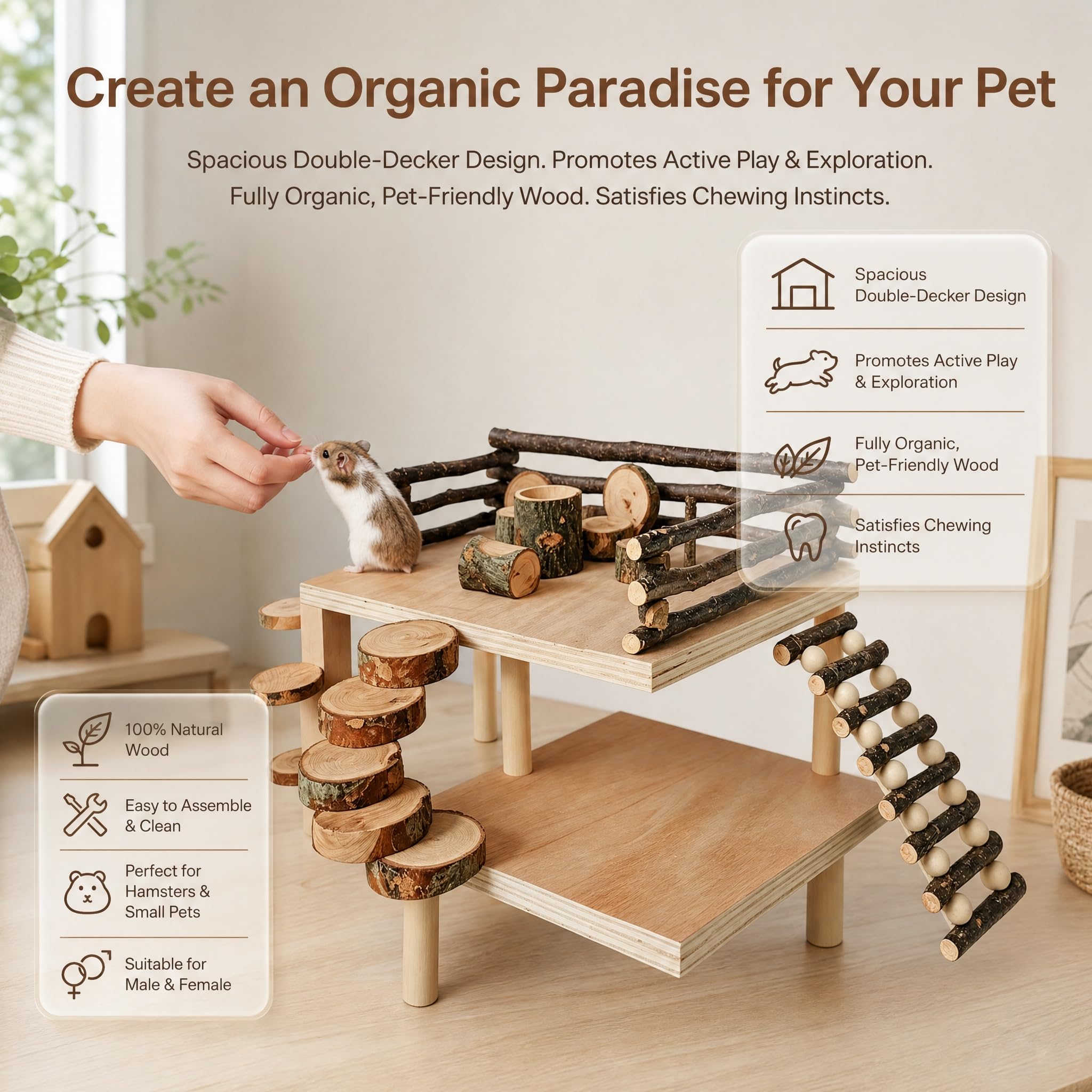 Accesorios para hámster DIY, casa de hámster en bois, plataforma, avec échelle et barrière de sécurité, aire de Jeu Escalade Pour Hamsters, dimensiones 47 × 34 × 22 cm