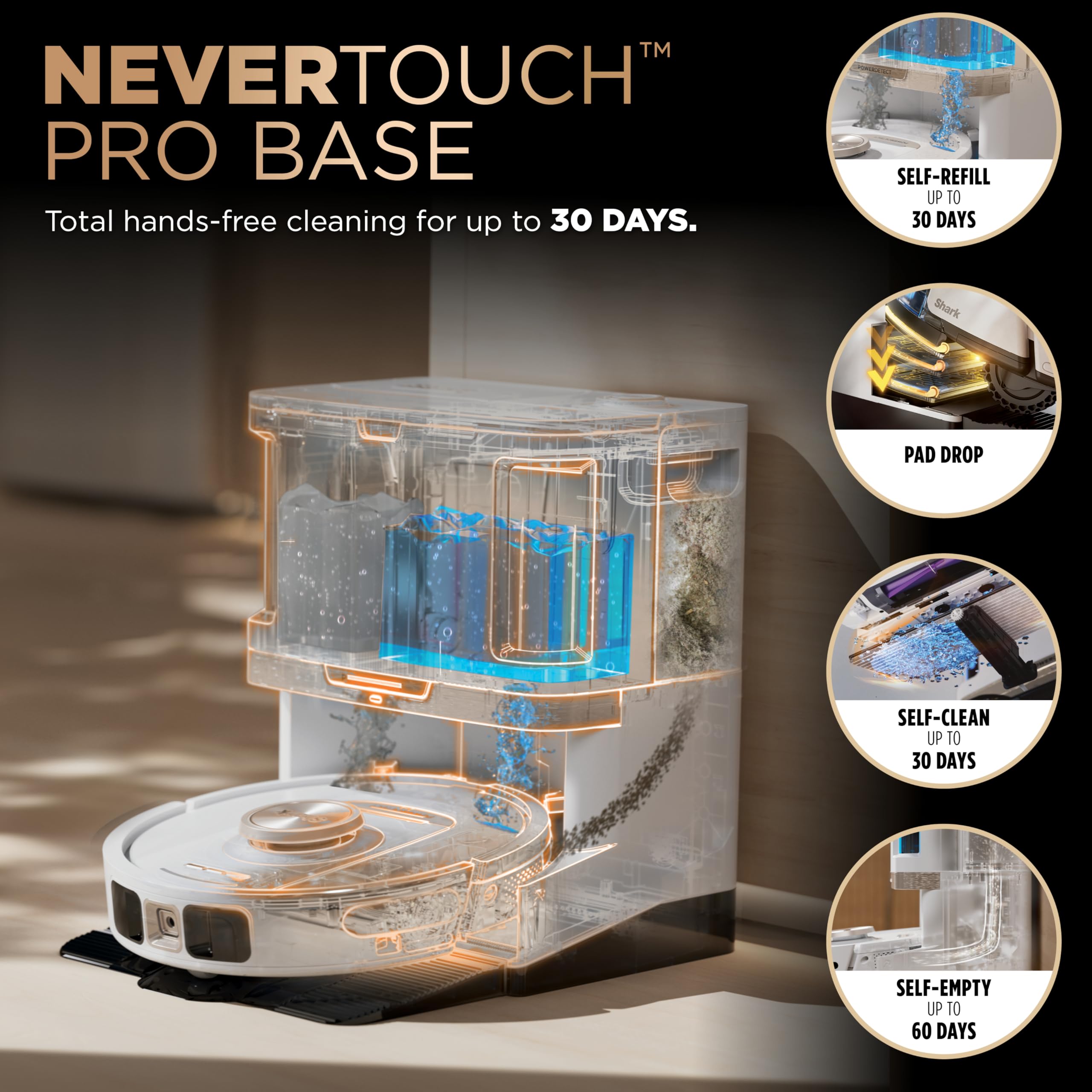 Shark PowerDetect | 2-in-1 Robot Vacuum & Mop for Carpets & Hard Floors | Powerful Suction & Mopping for Pet Hair | Self-Empty & Self-Clean NeverTouch Pro Base | 60-Day Capacity | | AV2800ZE: Wet+Dry & 60-Day Self-Refilling (2025)