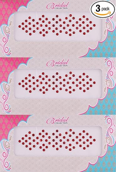 Vama Fashions Bindi Large Size Red Stone Bindis Velvet Sticker Set (Pack of 3 Sheets Big Size 4mm)