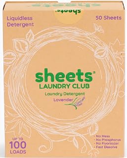 Sheets Laundry Club Detergent Sheets: 100 Loads Lavender, Eco-Friendly Hypoallergenic, Septic Safe, Plastic-Free, Quick-Dissolving 50 Sheets