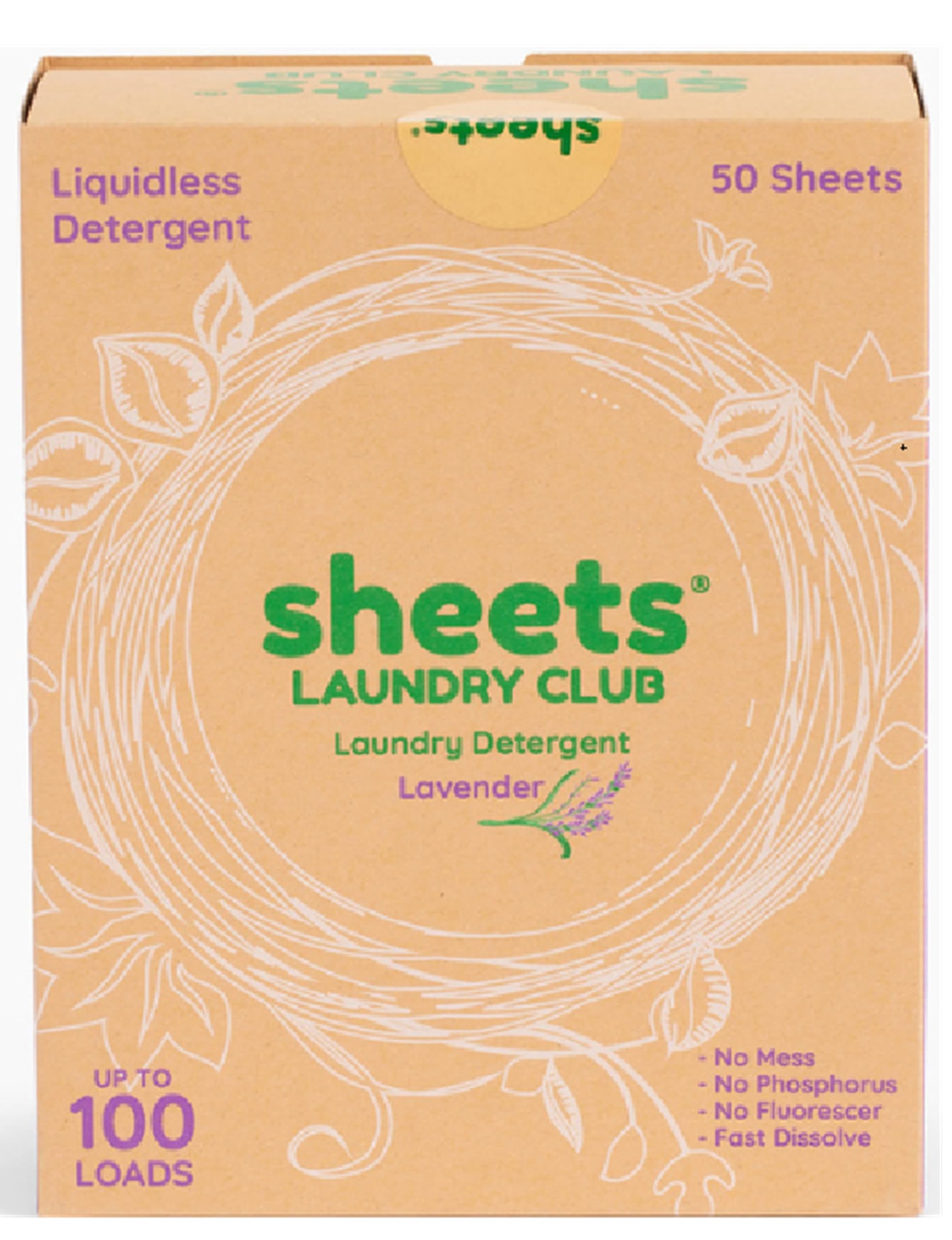 Sheets Laundry Club - Liquidless Laundry Detergent Sheets, 100 Loads - Lavender Scent, Eco-Friendly, Quick-Dissolving Formula, Hypoallergenic, Septic