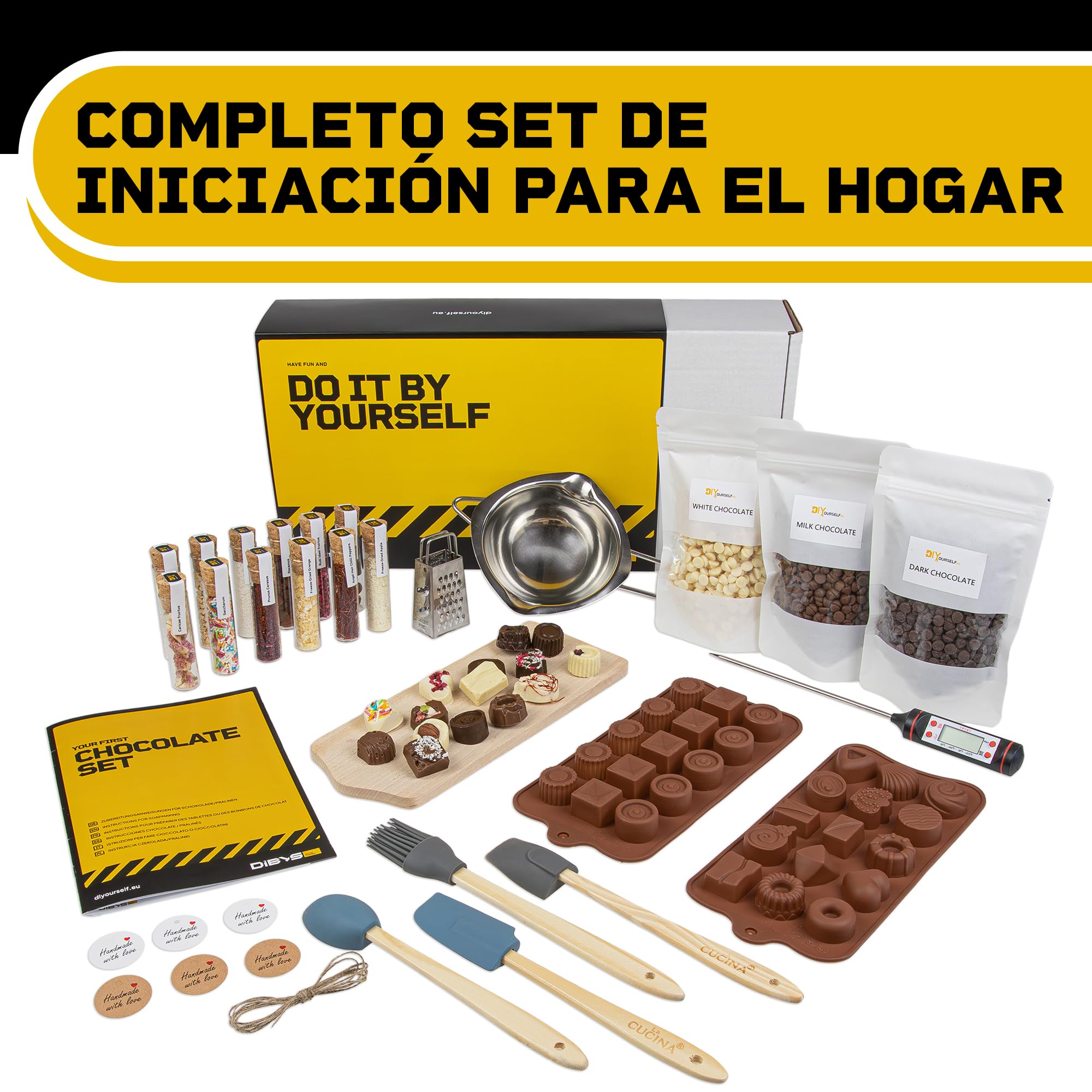 DIBYS Kit para Hacer Bombones | Set DIY con 12 Toppings Naturales | Idea de Regalo Creativo para Cumpleaños y Navidad | Fábrica de Chocolate en Casa | Set de Artesanía