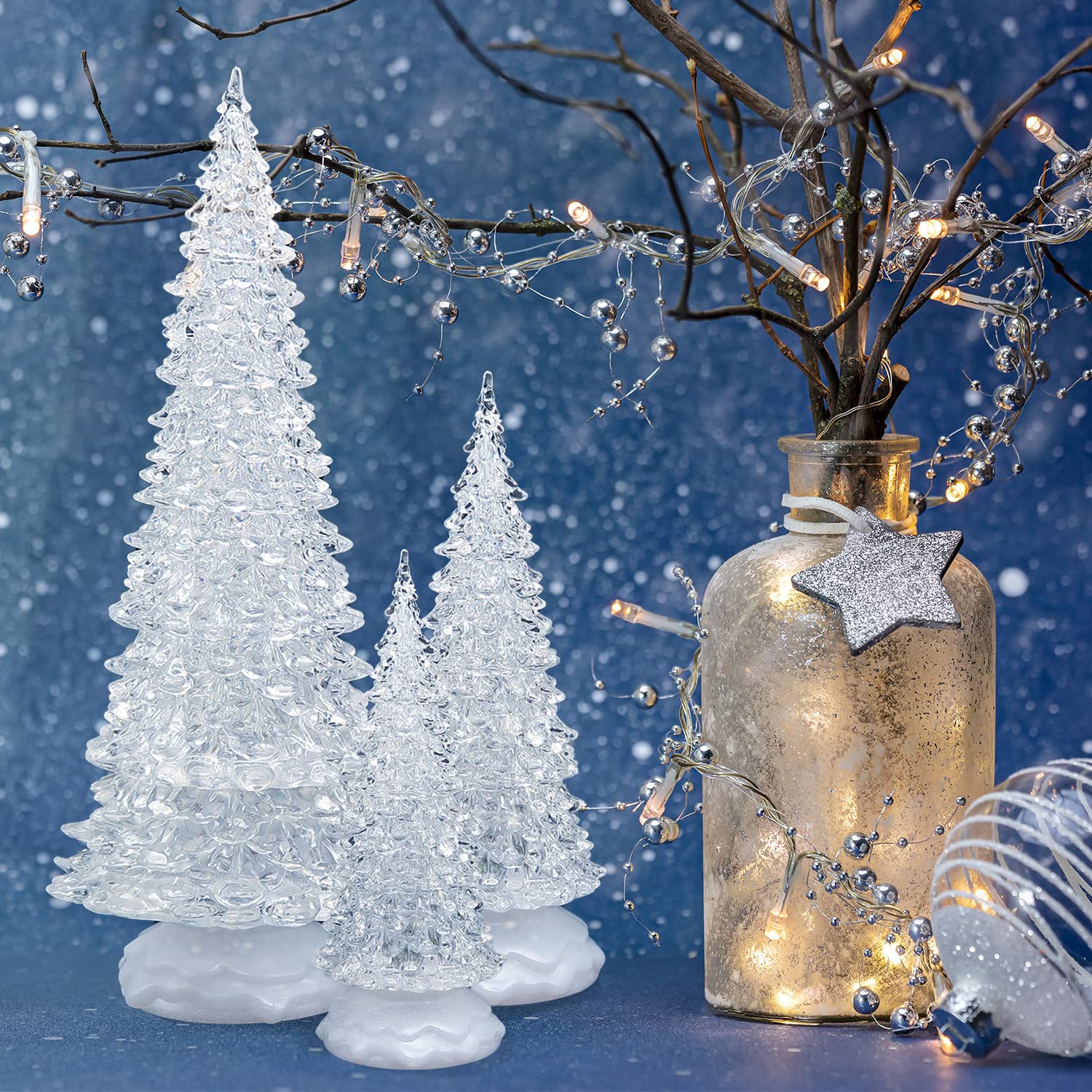 Tronje 27cm Albero di Natale Piccolo con Luce LED - Alberi di Natale Cristallo Artificiali da Tavolo - Timer USB Illuminato Decorazione Natalizie