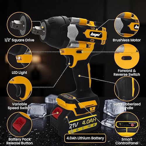 Miniatura 8 de Llave de impacto inalámbrica de 12 pulgada, 1000 N.m (740 pies-libras) Pistola de impacto eléctrica de alto par sin escobillas, destornillador de