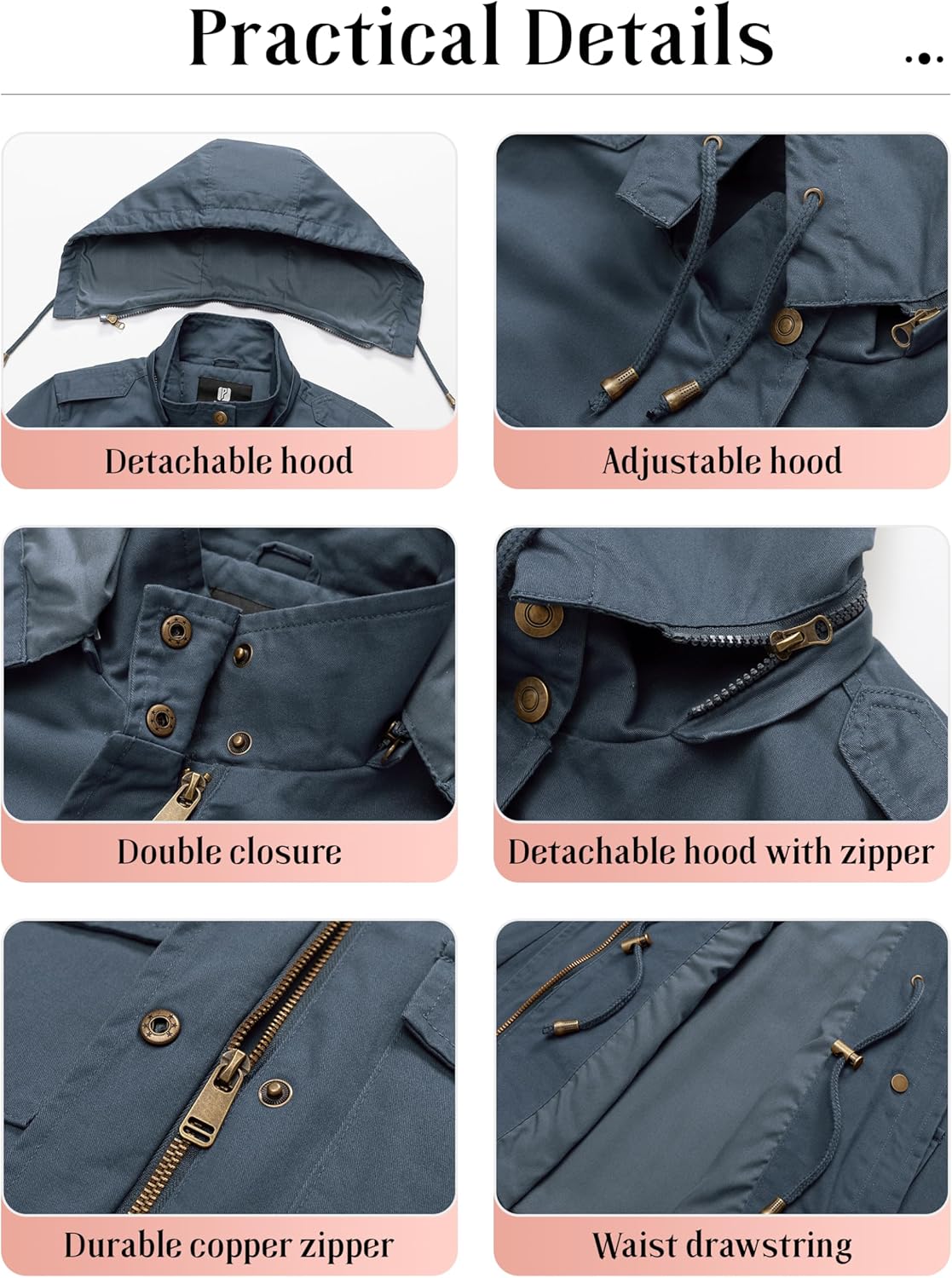 Pursky Women's Cotton Anorak Lightweight Military Jacket Warm Utility Casual Coat With Removable Hood - Image 6