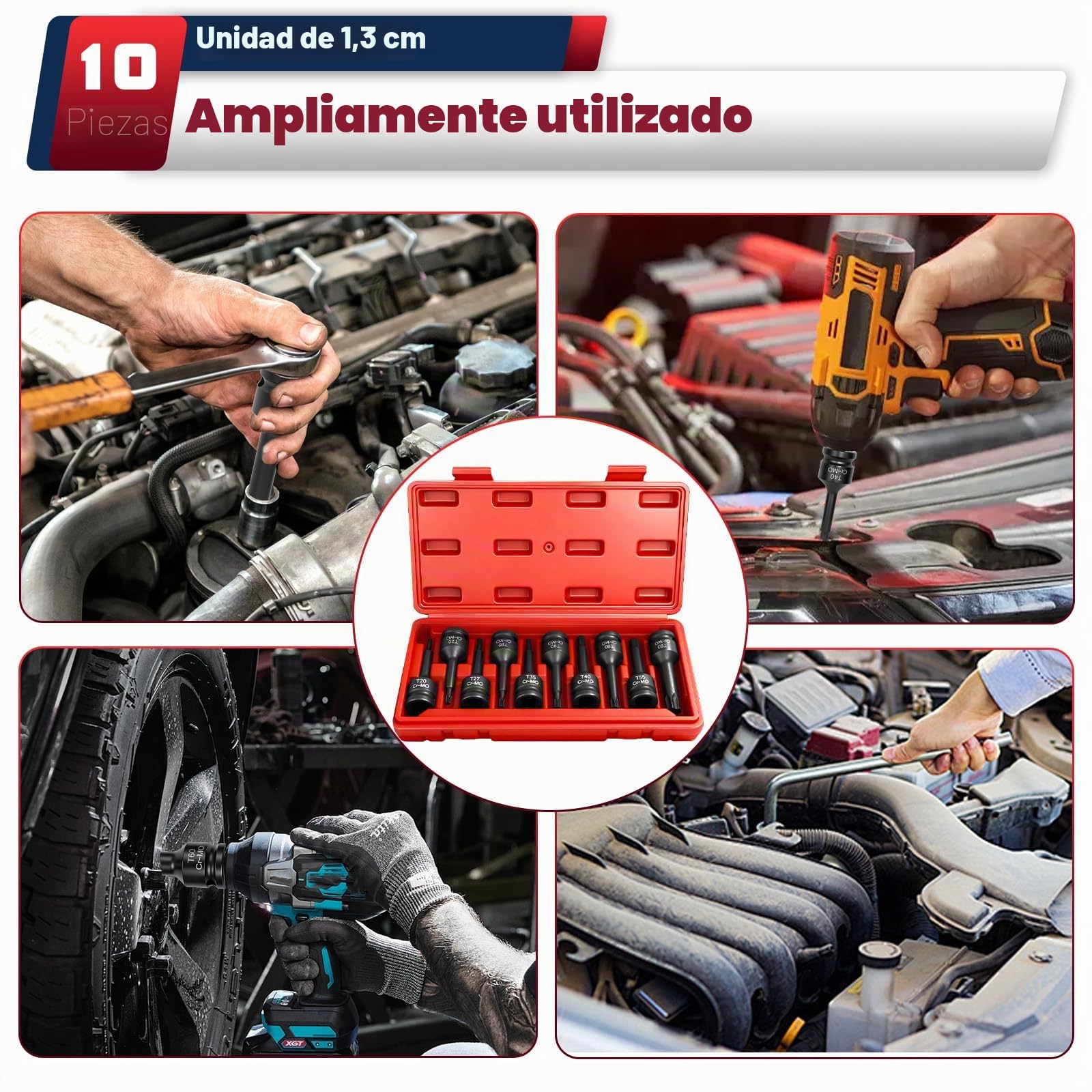 Juego de 10 llaves de vaso Torx de 1/2", 1/2" de fuerza Torx, juego de llaves de impacto T20, T25, T27, T30, T35, T40, T45, T50, T55, T60