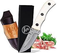 Vista 1 de YA FORGE- 7" Hand-Forged Damascus Steel Hunting knife, Majestic Camel Bone Handle, Unyielding 3" Fixed Blade, The Ultimate Survivalist’s Bowie Knife