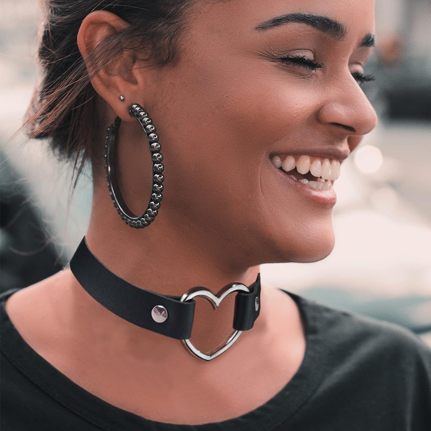 ETHOON Love Heart Adjustable Leather Choker Punk PU Necklace Goth Choker Soft Collar Chain for Women - Image 3