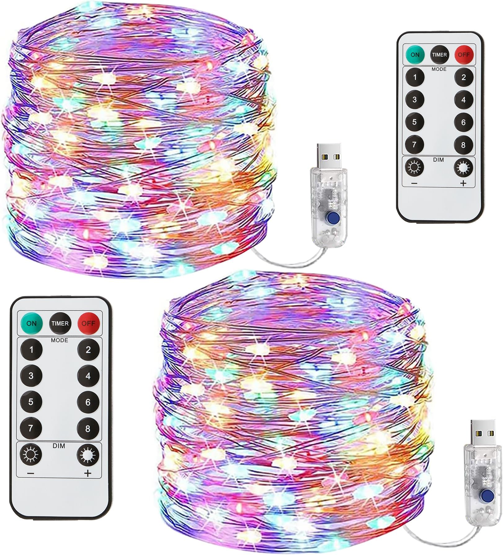 2-Pack 80 Foot Fairy Lights - 240 LEDs Silver Wire String Lights USB Powered