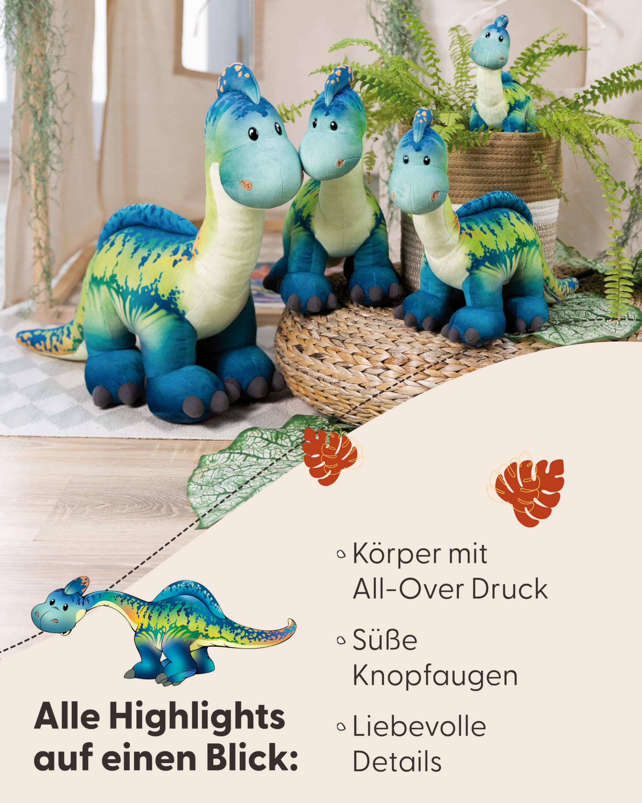 NICI Kuscheltier Dino Snackilus 70cm - blau - Weiches Plüschtier – niedliches Stofftier zum Kuscheln & Spielen – tolle Geschenkidee für Kinder & Erwachsene - 61574