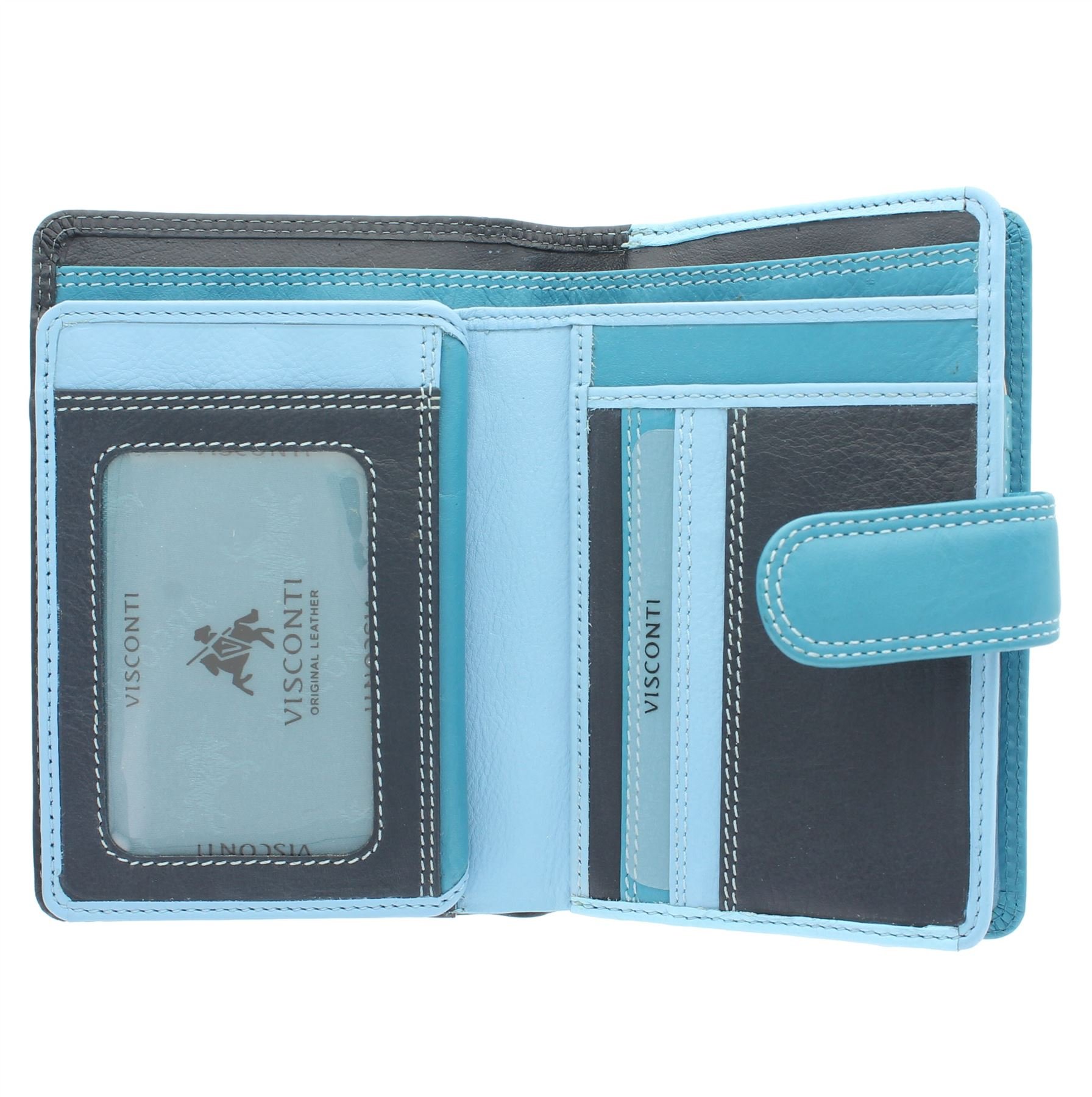 Portafoglio da Donna in Pelle Visconti Rainbow Stile RB51 RFID blocco Blu marino Multi