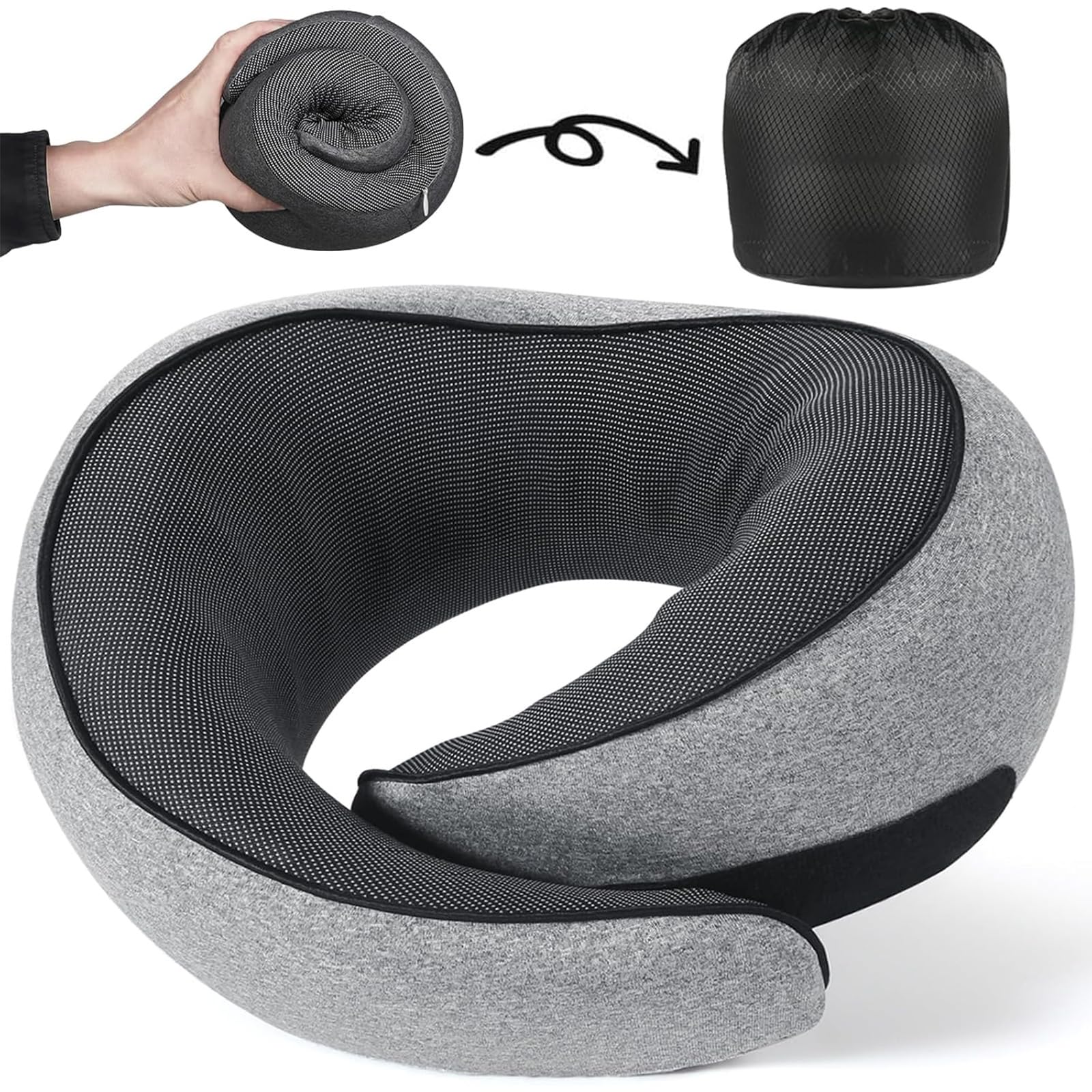 ikeoat Travel Neck Pillow, Memory Foam Airplane Travel Pillow, 360 Degree Comfort and Breathability, Washable Modal Cover, Stowable U-Shaped Pillow