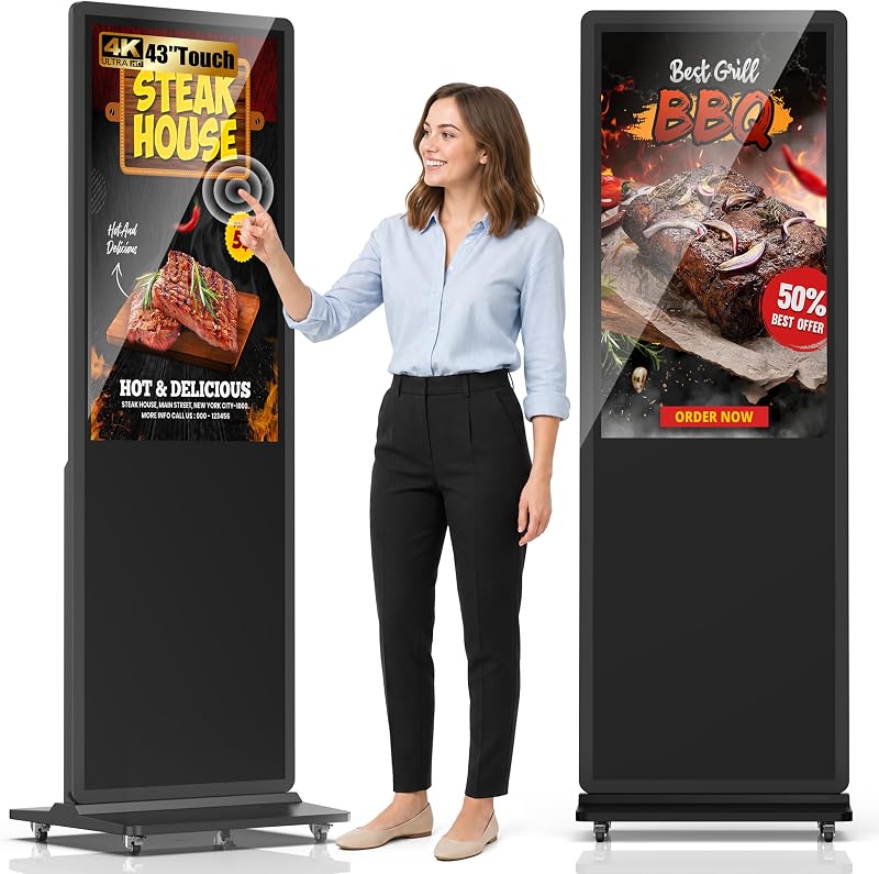 Quiosco digital con pantalla táctil, pantalla de señalización digital interactiva de 43 pulgadas para venta minorista, centro comercial, vestíbulo de oficina, eventos, tablero publicitario con reproductor multimedia incorporado