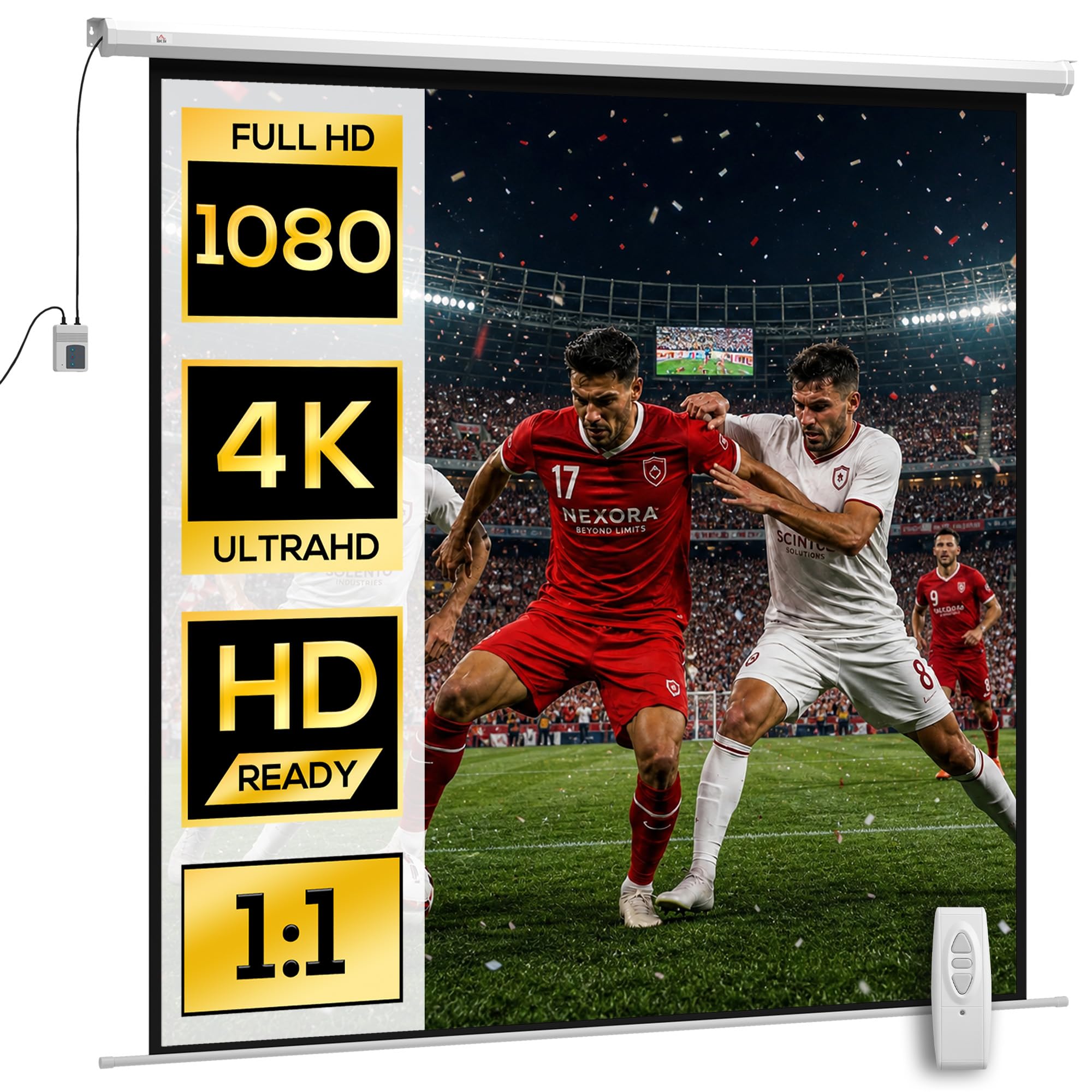 HOMCOM Écran vidéoprojecteur 120 Pouces 1:1 4K HD Blanc