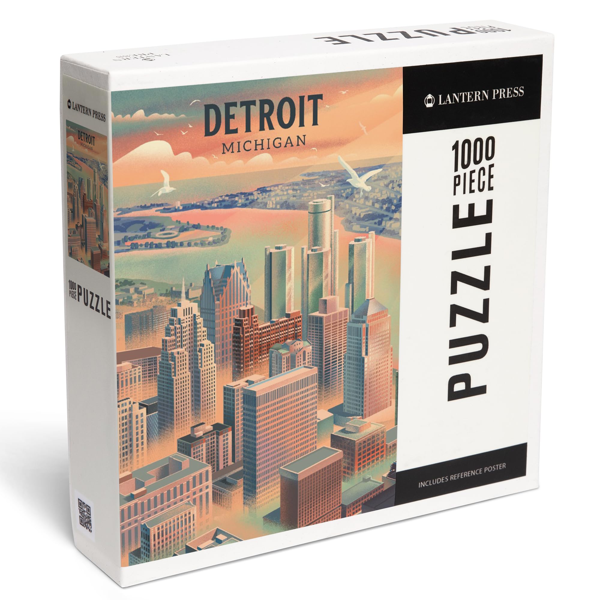 Lantern Press Detroit, Michigan, Lithograph City Series, 1000 Piece Jigsaw Puzzle for Adults, Made in USA with Reference Poster